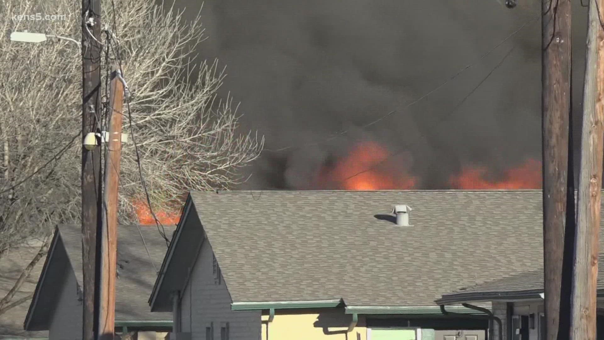 Smoke and flames were visible from the fire at an apartment complex on Ray Bon Dr. on Sunday afternoon.