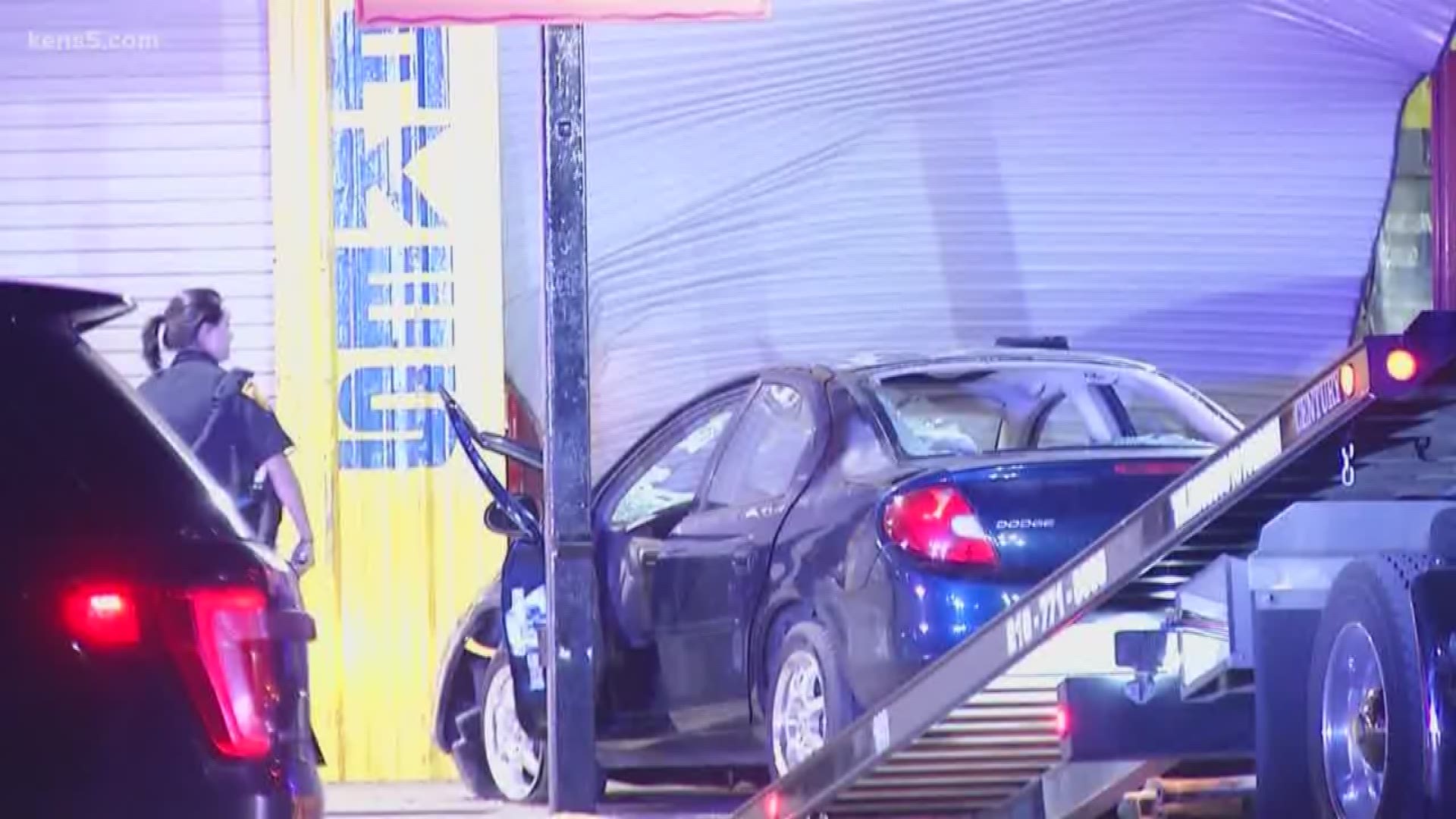 The man driving lost control of the car and crashed into an auto shop on Pleasanton Road near Southwest Military.