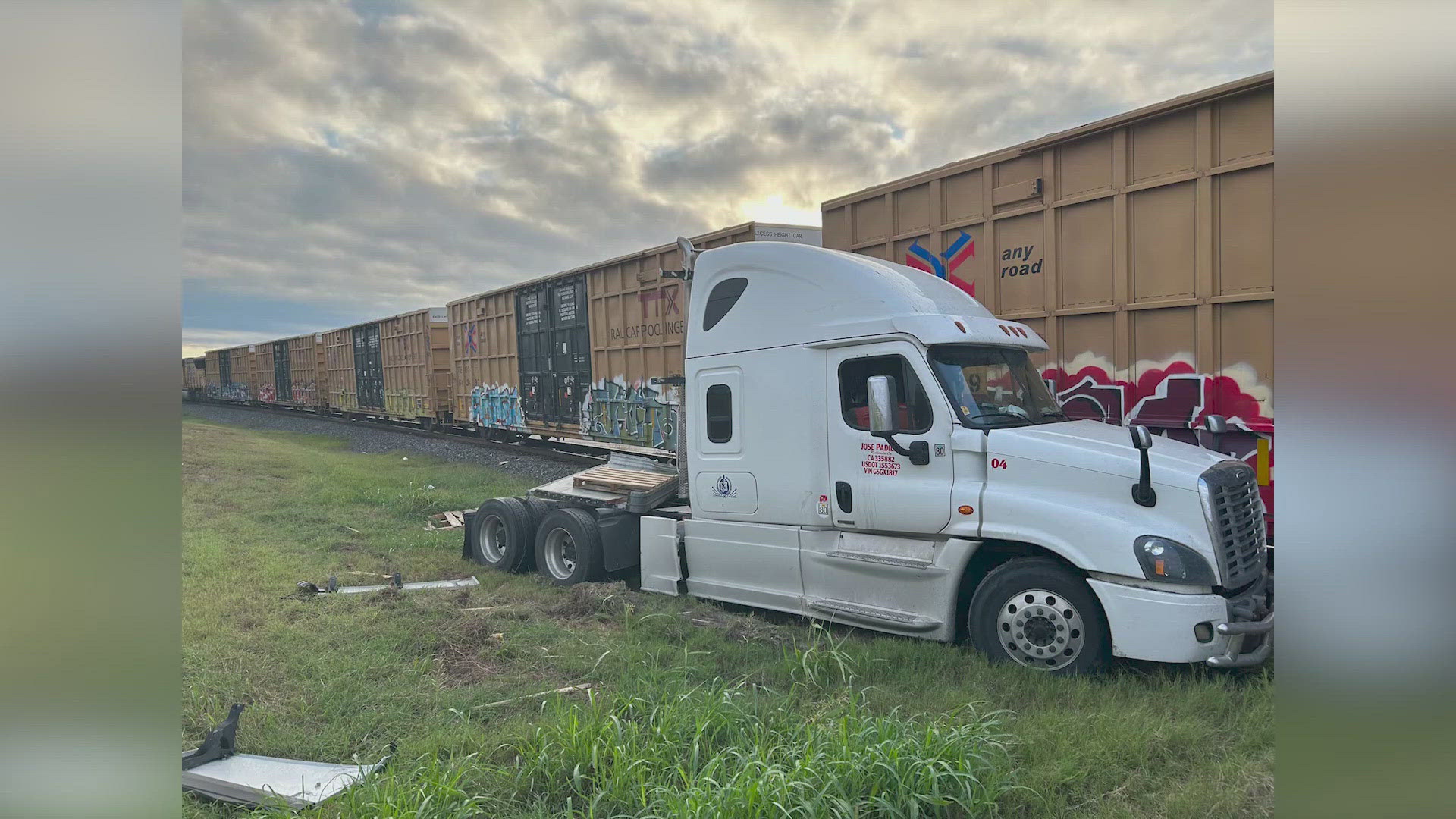 Deputies say the truck was stalled on the tracks when it was hit by the train. The driver was able to get out of the truck just in time.