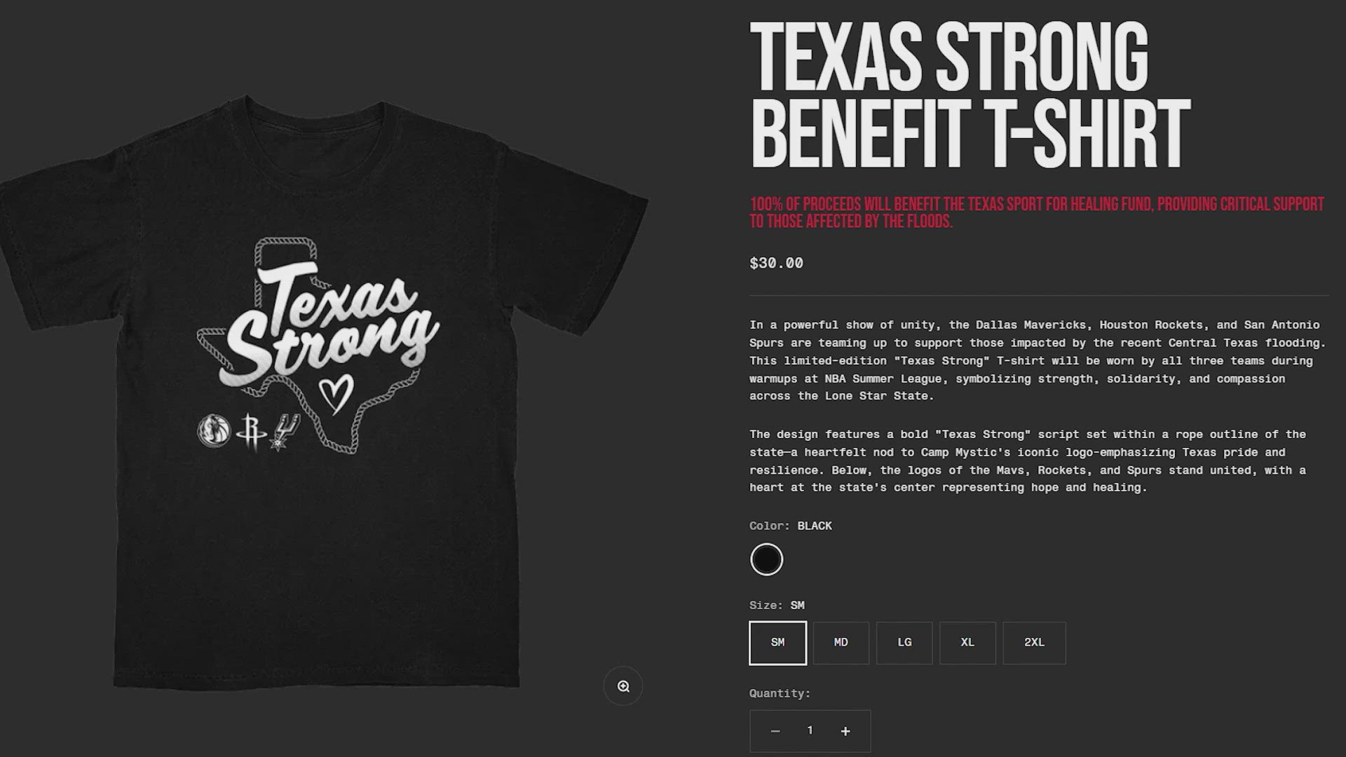 "The design features a bold 'Texas Strong' script set within a rope outline of the state--a heartfelt nod to Camp Mystic's iconic logo," the website reads.