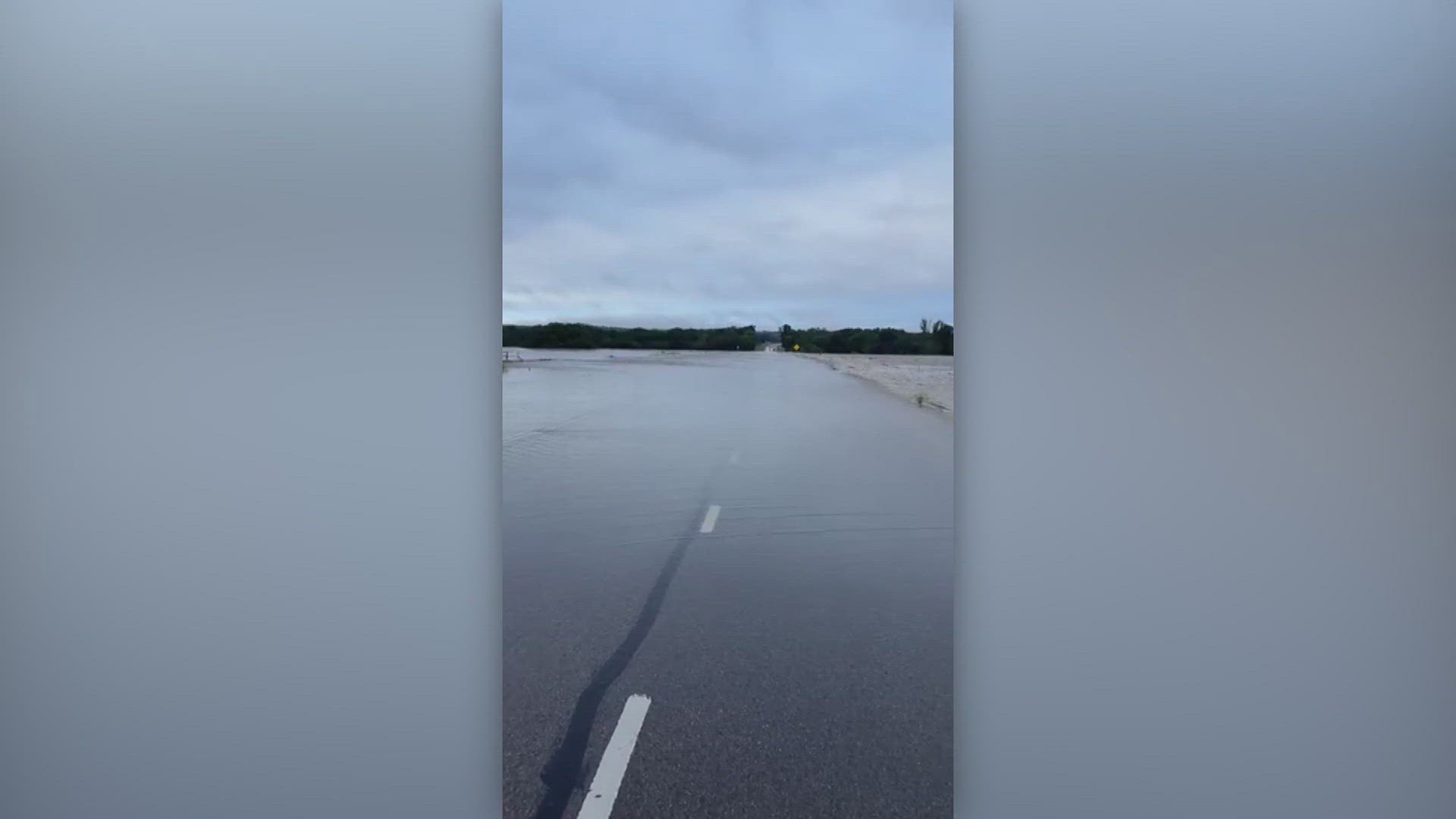 One town in Central Texas is surrounded by flood waters.