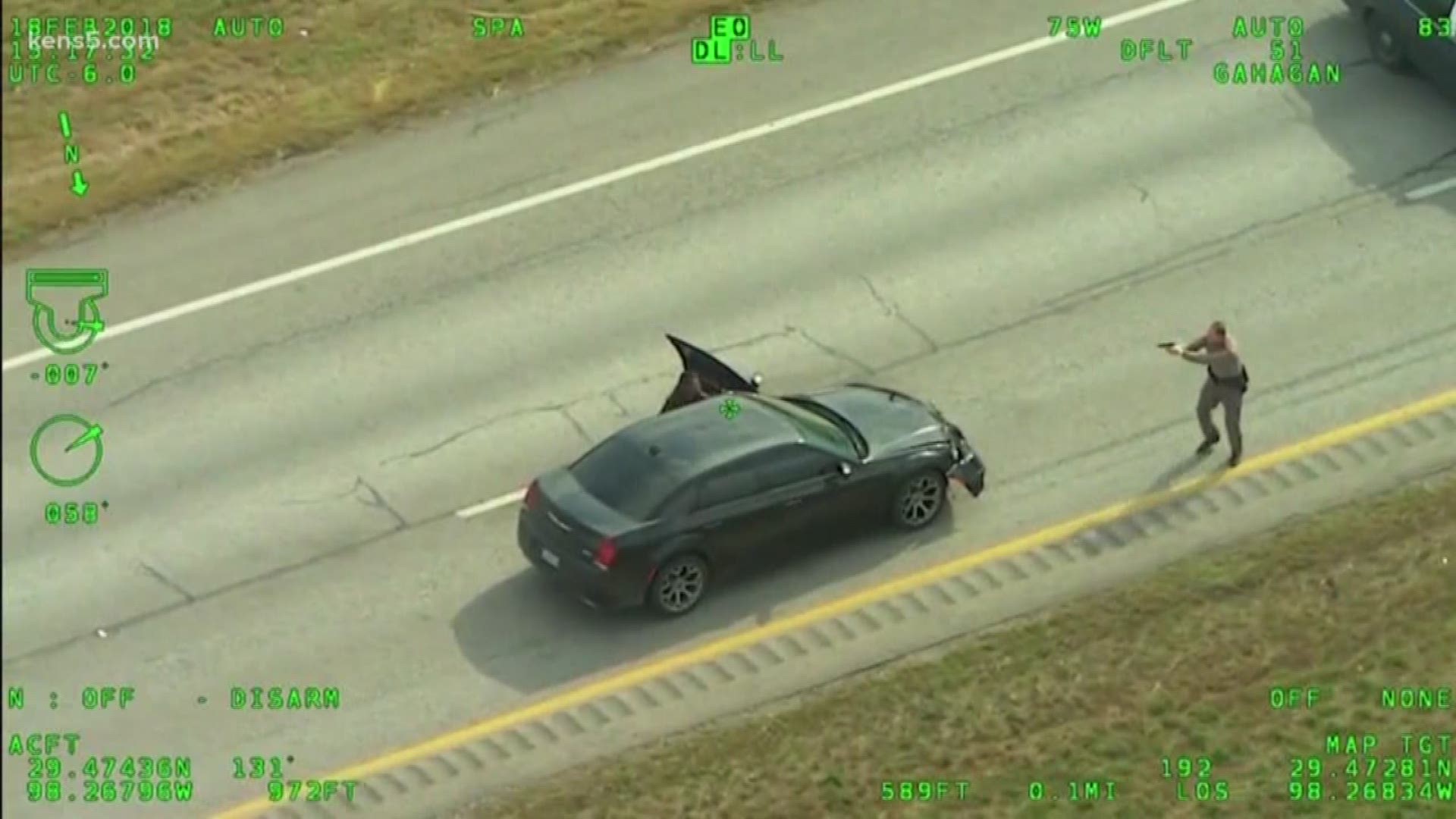New video shows a bird's eye view of a chase that ended in a deadly shootout between a suspect and a DPS trooper in east Bexar County.