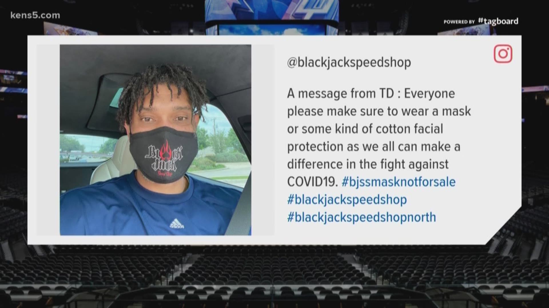 In a PSA via Instagram, the Spurs legend donned his own specially-branded mask while encouraging fans to cover their faces while out and about.