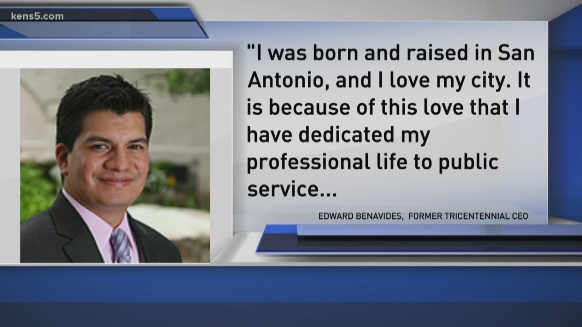 Edward Benavides, who has led the group planning San Antonio's 300th anniversary, is stepping down effective immediately, the group announced Monday morning.