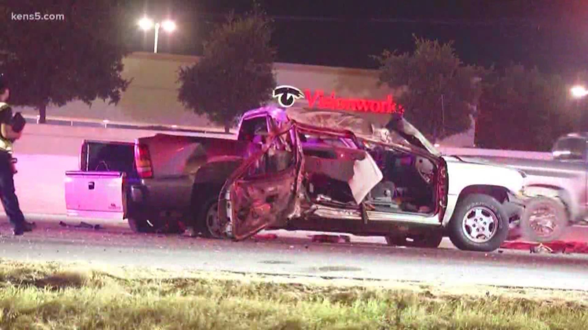 Two men were in a truck on the access road of Highway 410 when the driver went up the embankment and nosedived into the main lanes of traffic, San Antonio Police said.