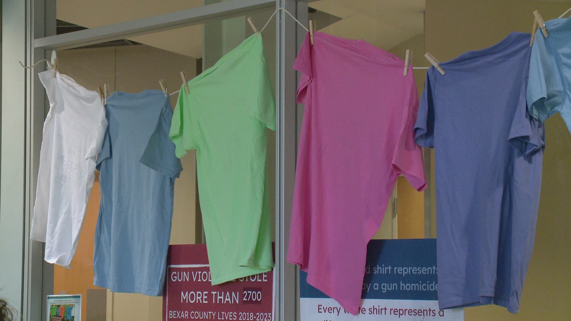 Students at Northwest Vista College decorated t-shirts in honor of victims of gun violence for Justice Week.