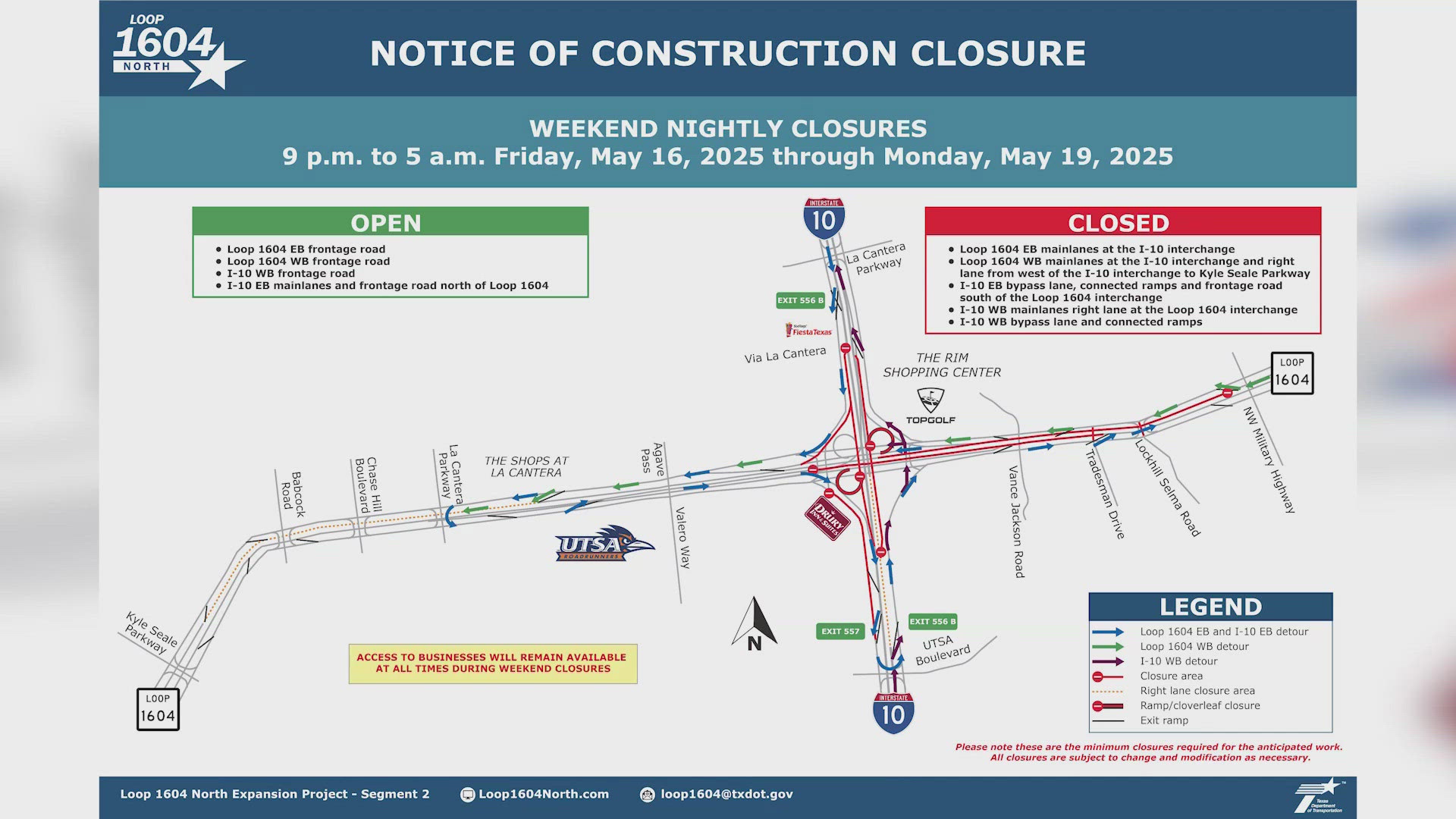 The closures will start Friday night. 