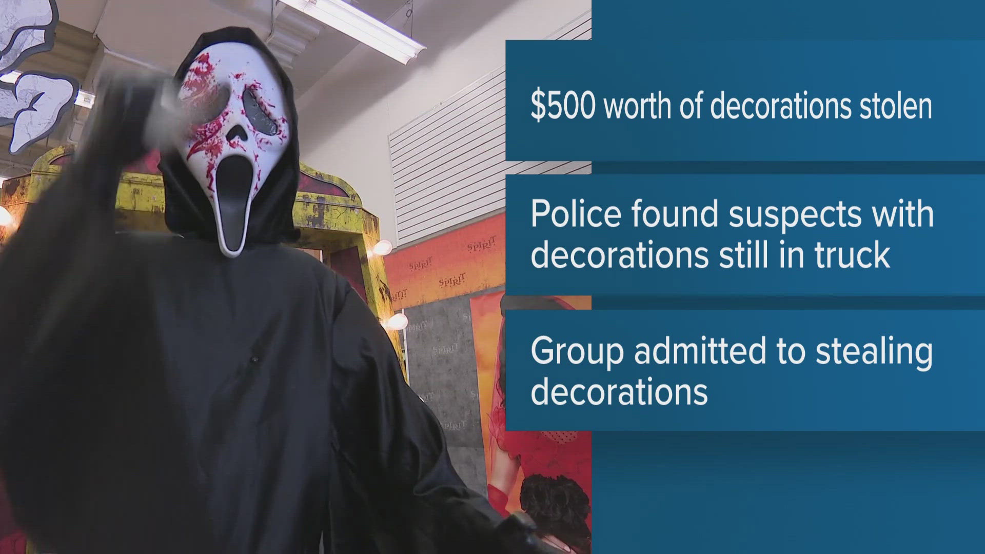 Police say the group stole $500 worth of Halloween decorations from a home in Kyle.