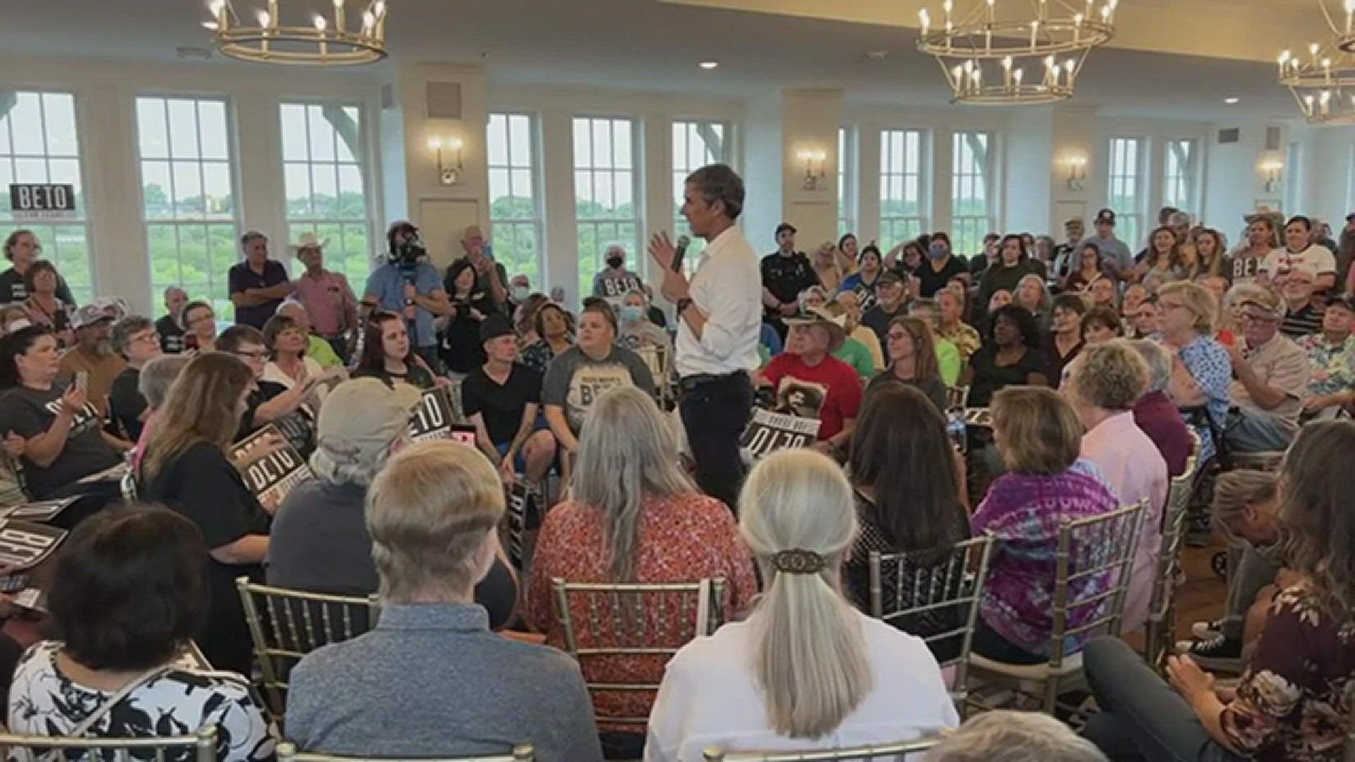 O'Rourke responded to a person in the crowd who was laughed as he talked about the Uvalde school shooting, CNN Newsource reported.