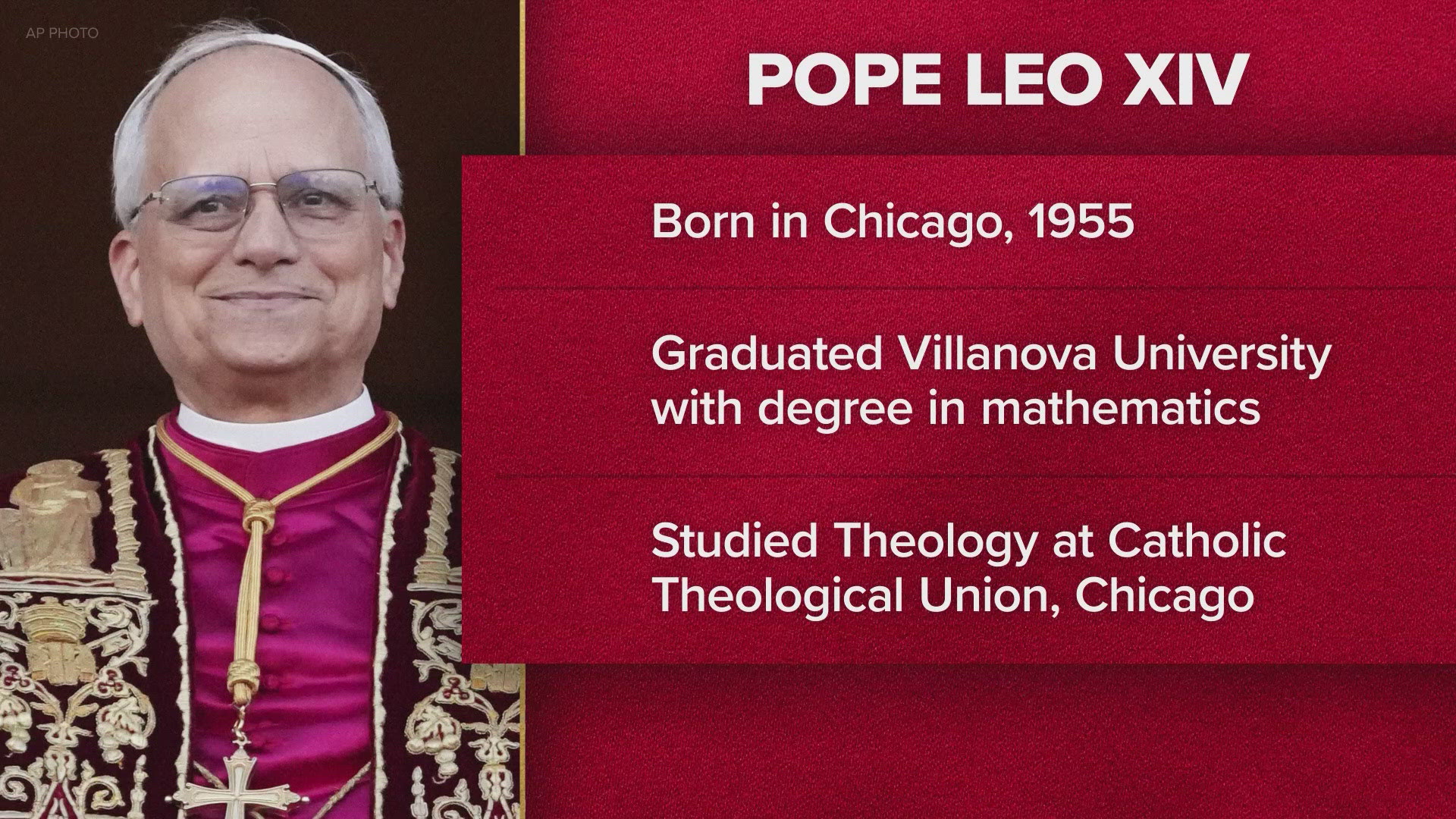 The 69-year-old was born in Chicago on Sept. 14, 1955. The new pope became a priest in 1982.