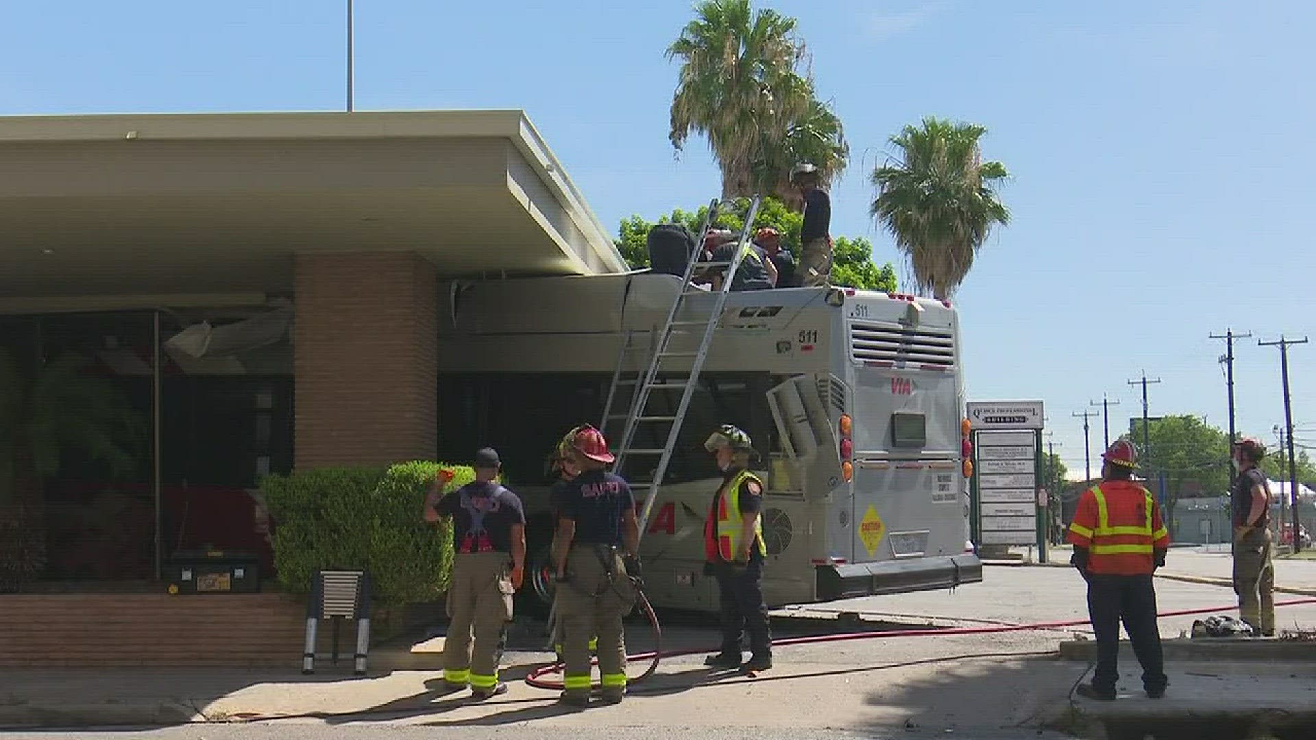 There were only two minor injuries Saturday morning when a VIA bus careened out of control and crashed into a downtown medical office building.