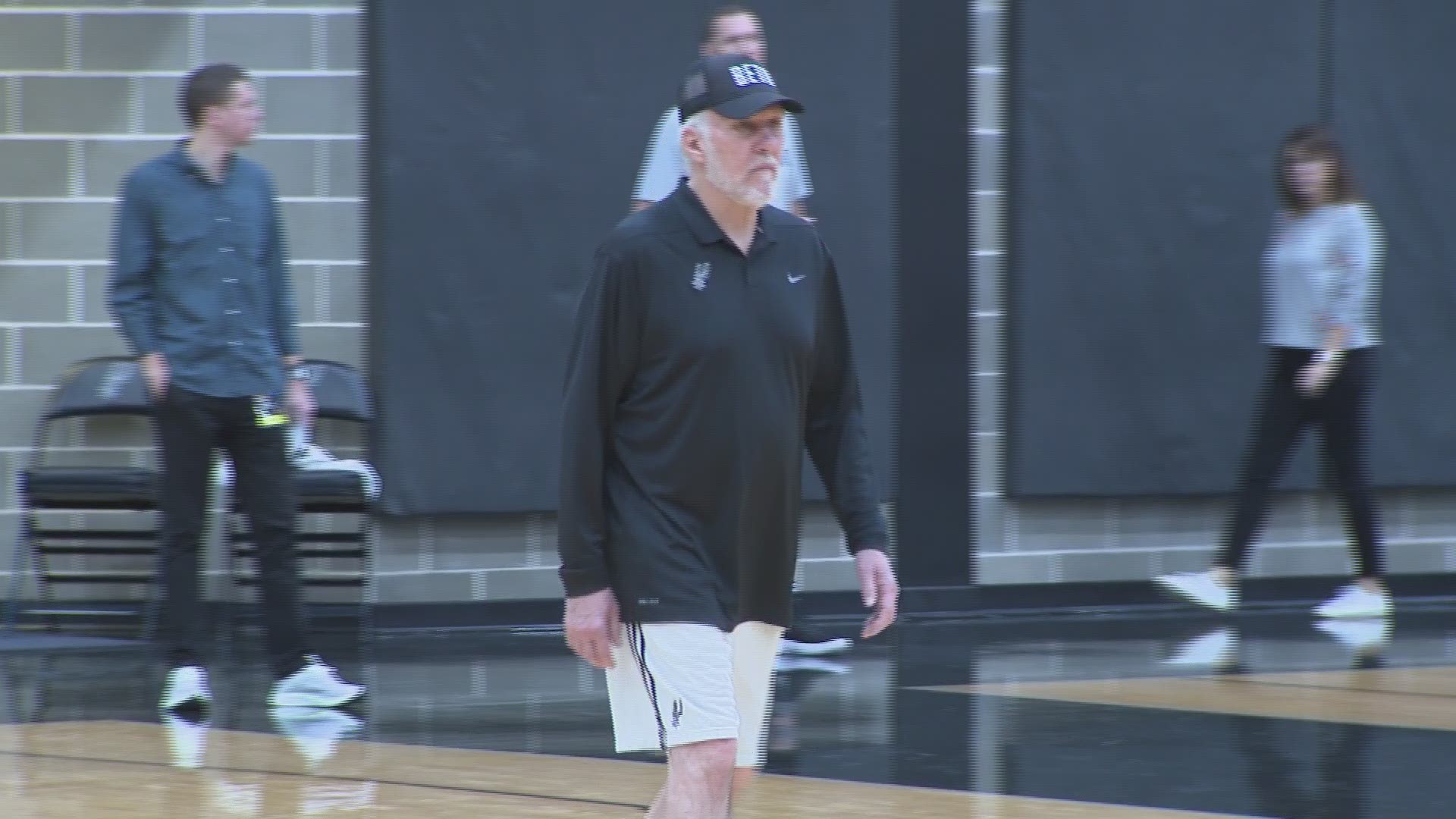 At San Antonio Spurs practice on Friday, head coach Gregg Popovich wore a black cap with the word "BETO" on it, presumably showing his support for the Democratic U.S. Senate candidate.