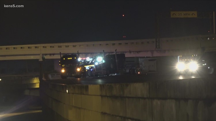Driver of 18-wheeler loses control; big rig flips over on San Antonio highway