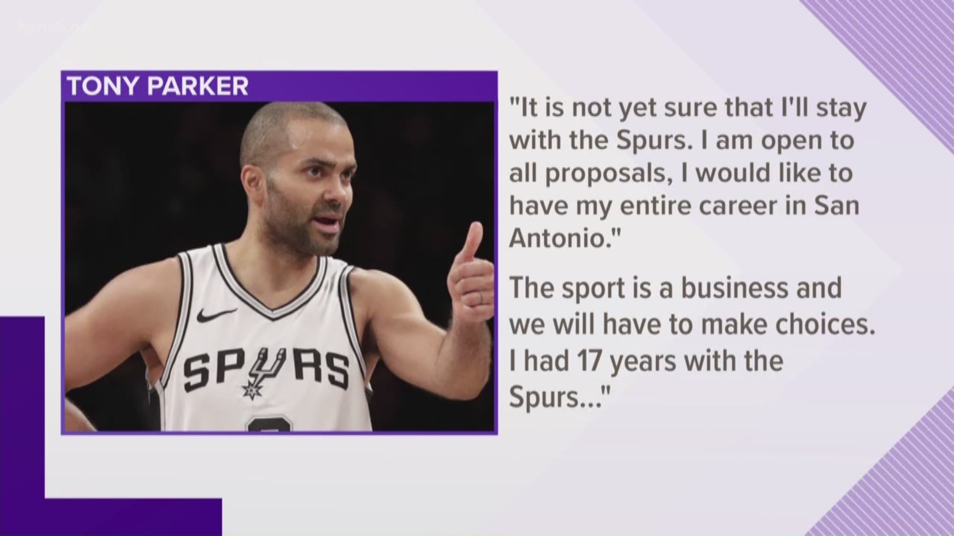 Tony Parker says that he'd like to play three more years to hit the 20-season mark in the NBA but those last three might not be in San Antonio.
