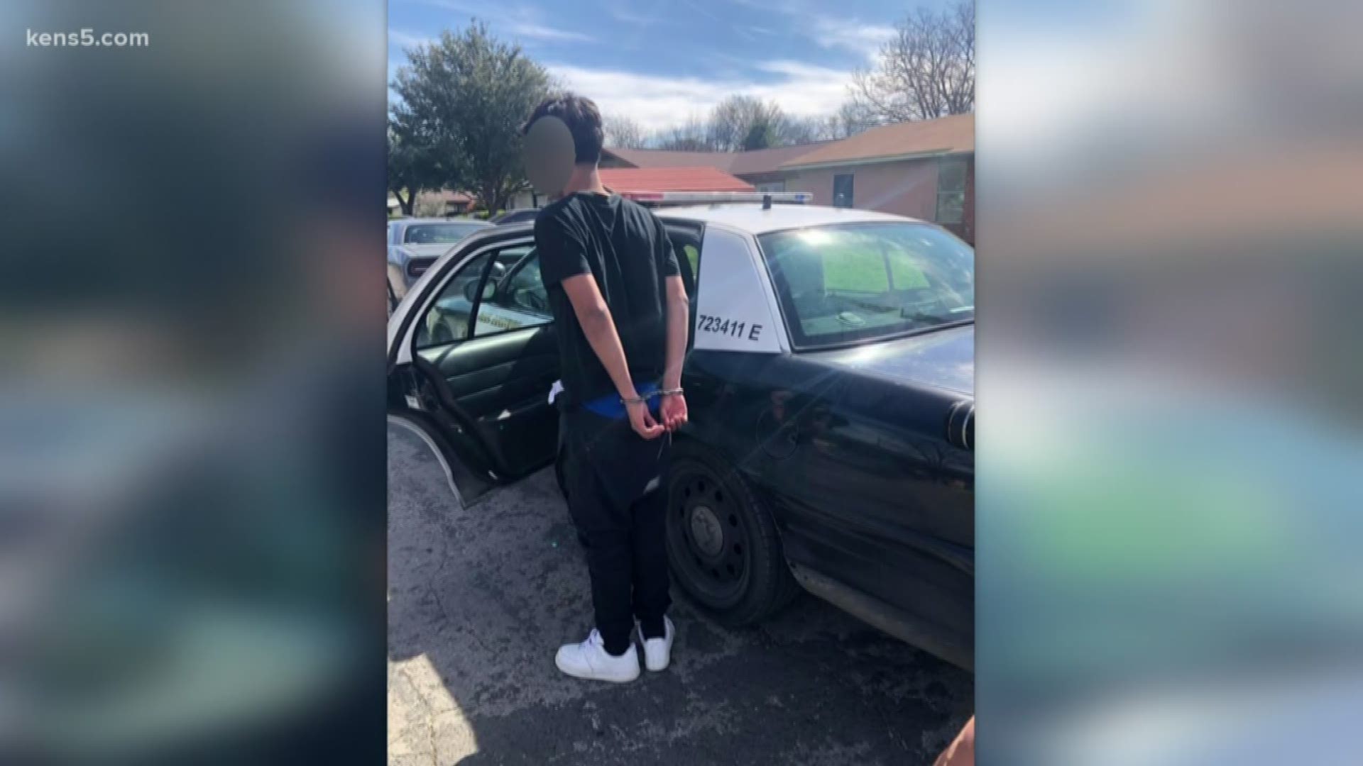 Police shared photos of the arrested teenagers alongside the allegedly stolen pizza and the weapon police say was brandished during the crime.