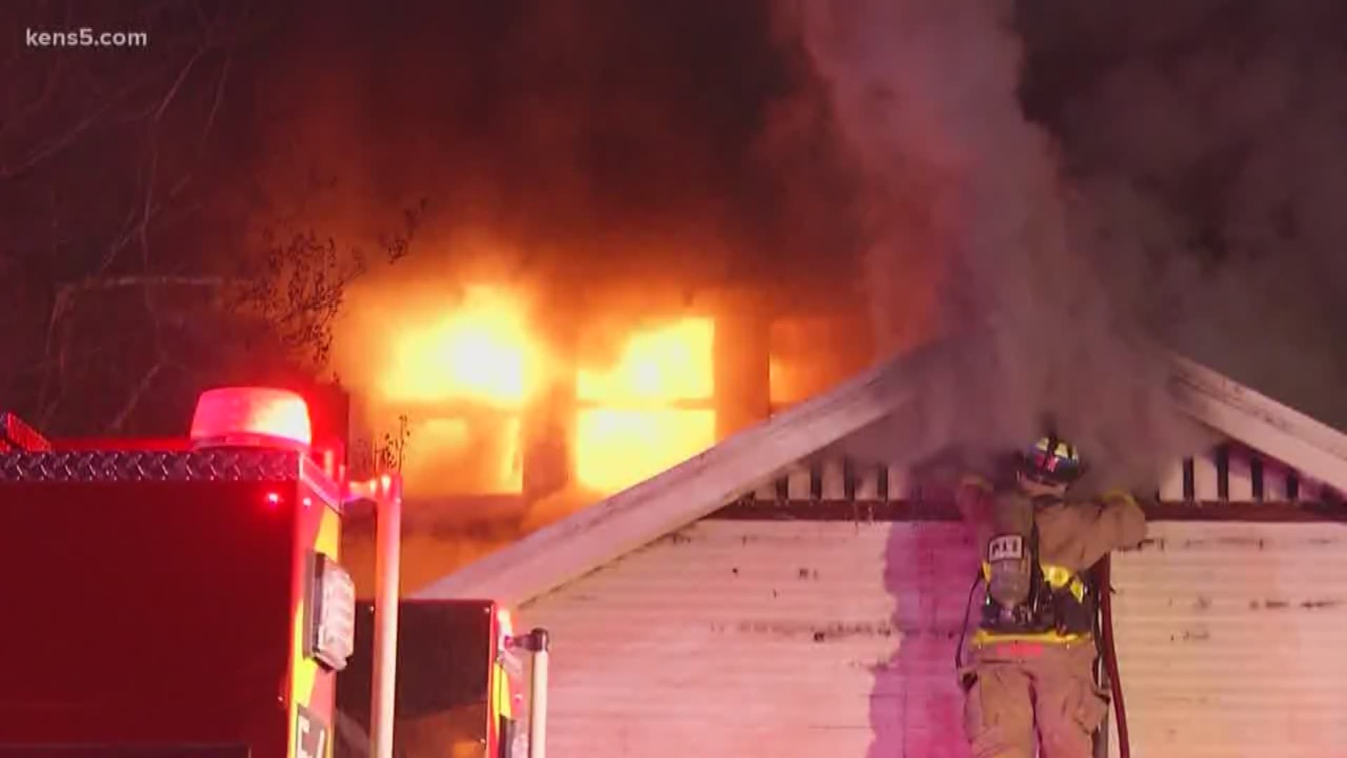 Firefighters battling an early morning house fire are forced to pull out and fight it from the outside. The fire started at a home north of downtown in San Antonio.
