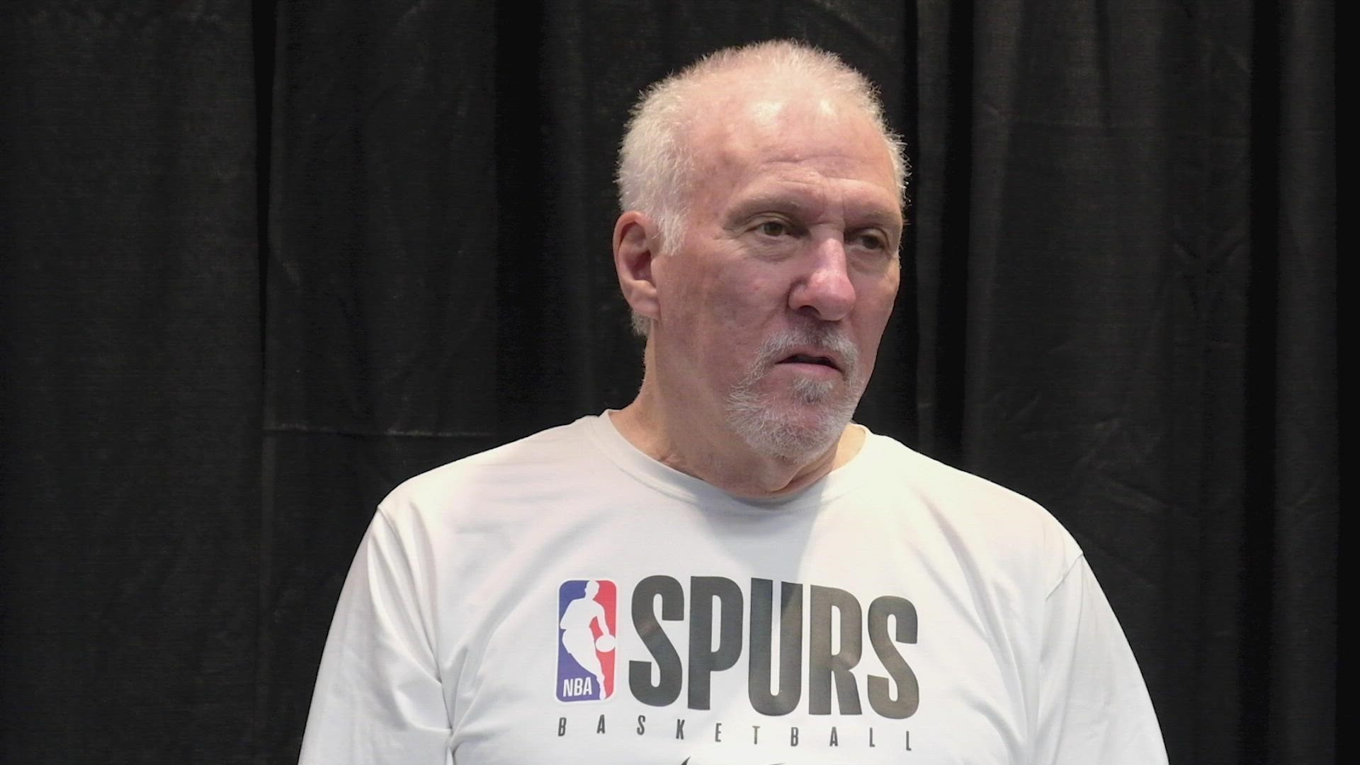 Popovich reacted to Steve Kerr being named his replacement, and said he expects Zach Collins to return to the court in the next few months.