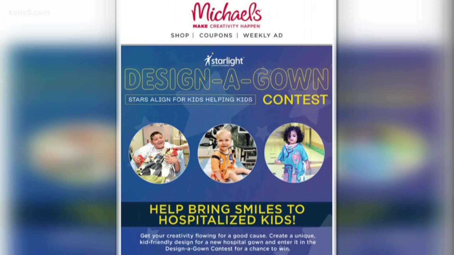 Michaels is hosting a "Design-a-gown" contest for children who have to be hospitalized. The deadline is Feb. 20.