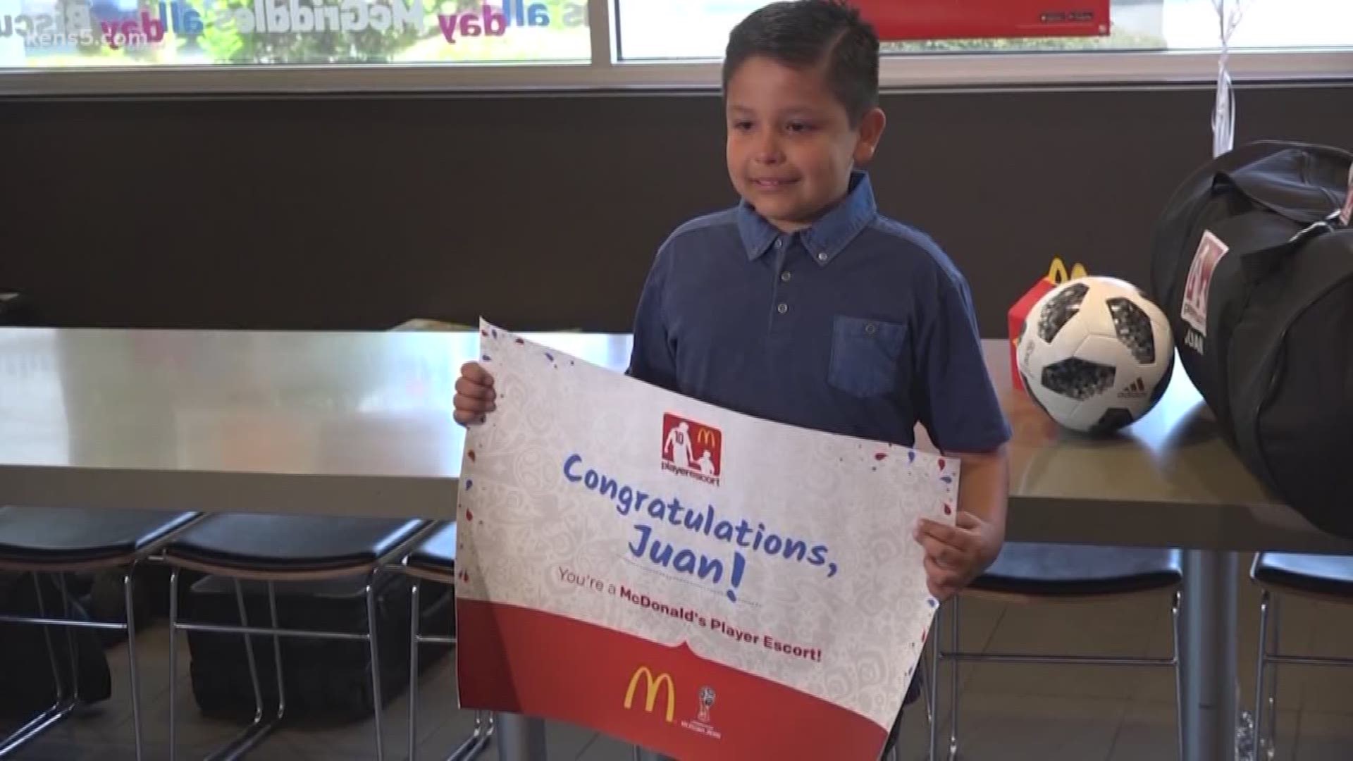 San Antonio will be represented at this year's World Cup, thanks to a second-grader that won a contest to be on the field before Mexico plays Germany.