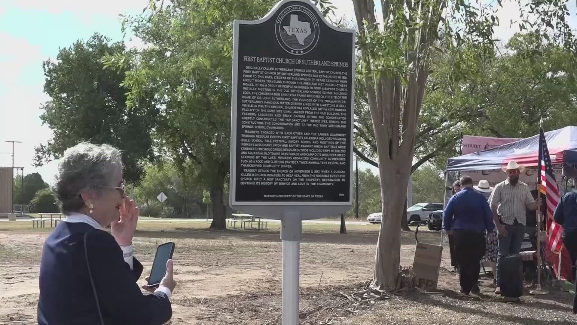 The marker is a t the site of the church where 26 people were shot and killed back in 2017.