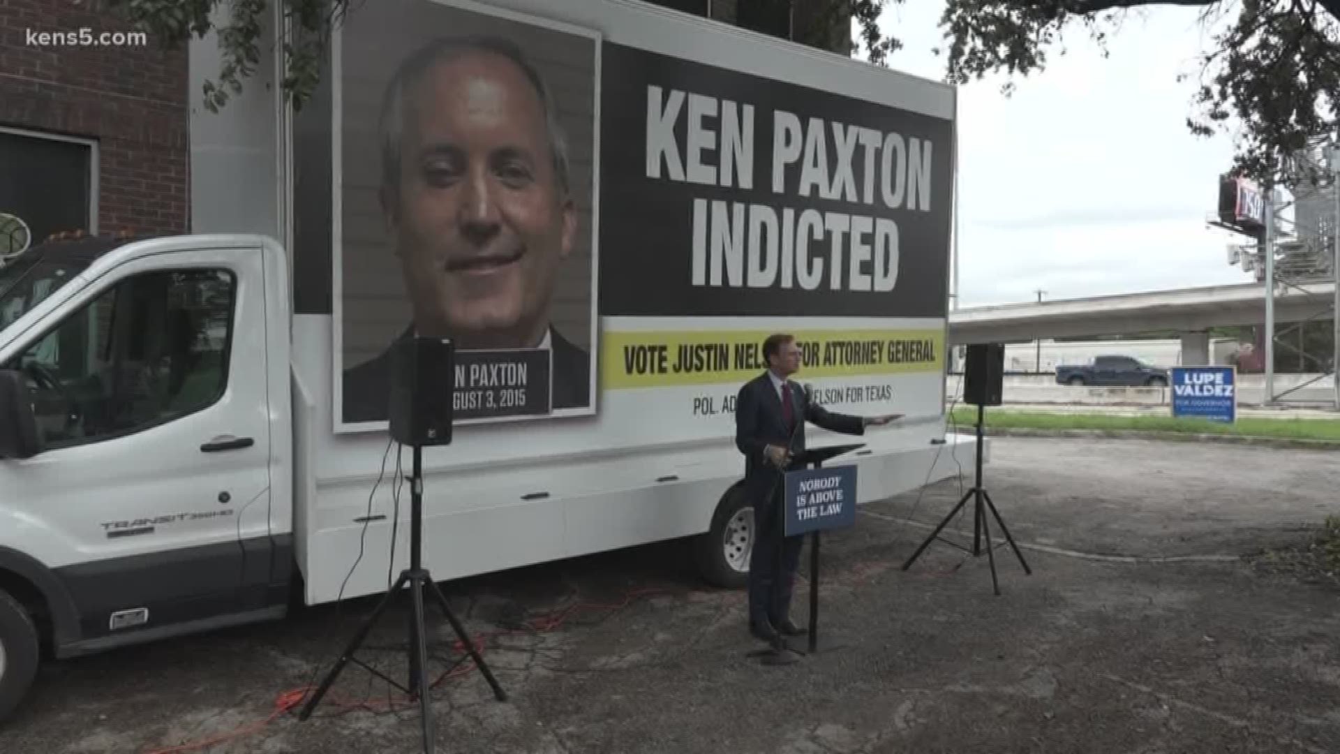 On Thursday, Democratic nominee for Texas Attorney General Justin Nelson came to San Antonio with his "mugshot mobile," which features an indicted Ken Paxton.