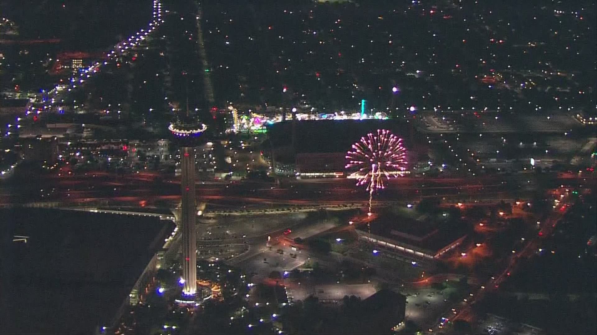 Downtown fireworks at the Tower of the Americas marked the end of the first day of Fiesta 2018.
