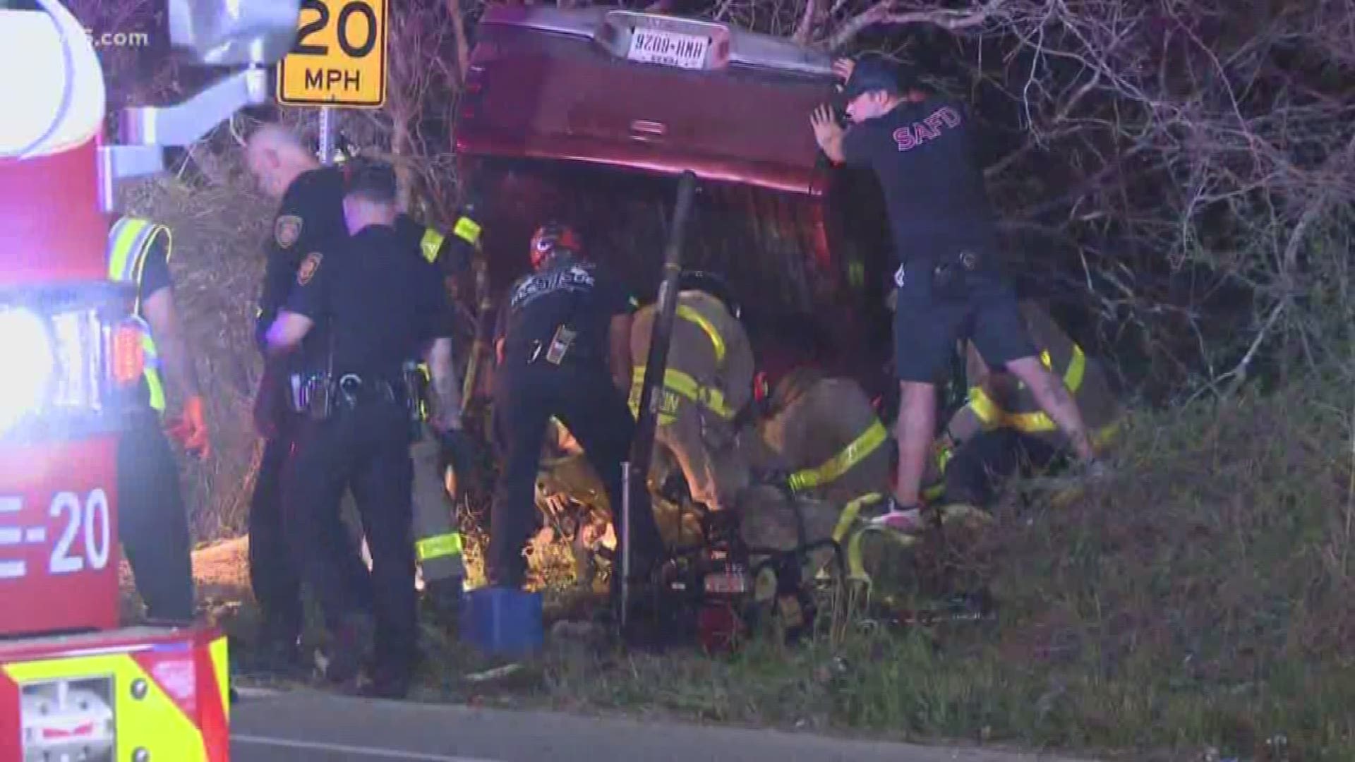Firefighters with SAFD used the jaws of life to save a man trapped inside of a truck following a rollover crash.