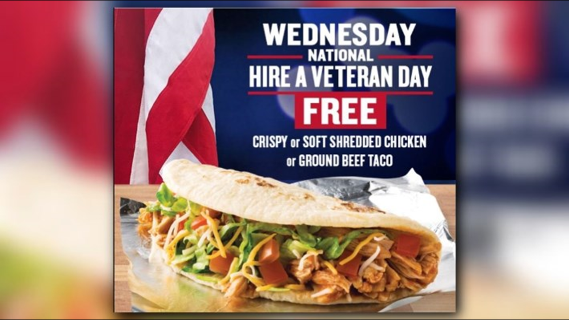 Taco Cabana offering FREE tacos to veterans today...ALL day!