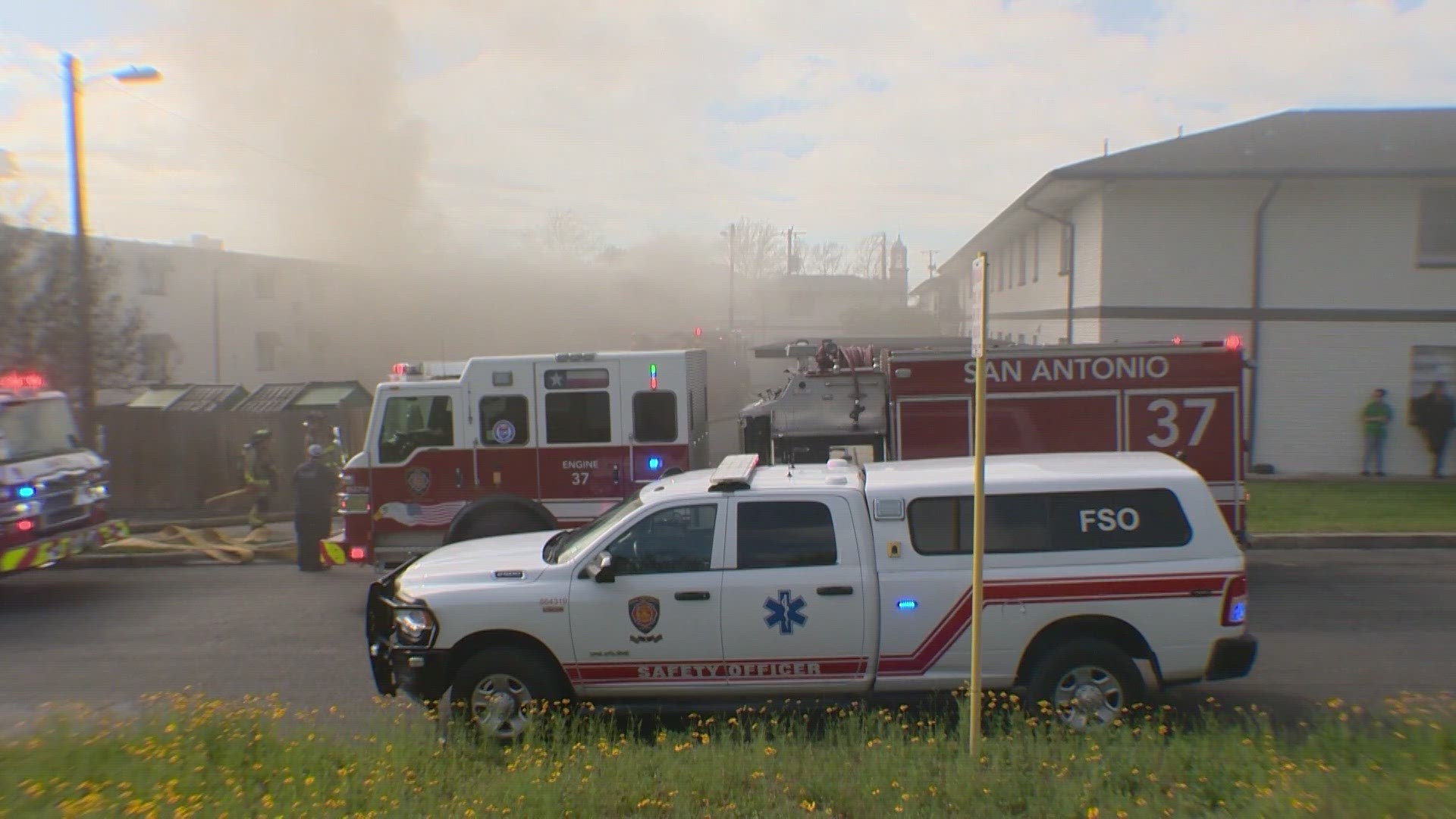 Officials say the fire was contained to the attic area and the second floor of the complex.