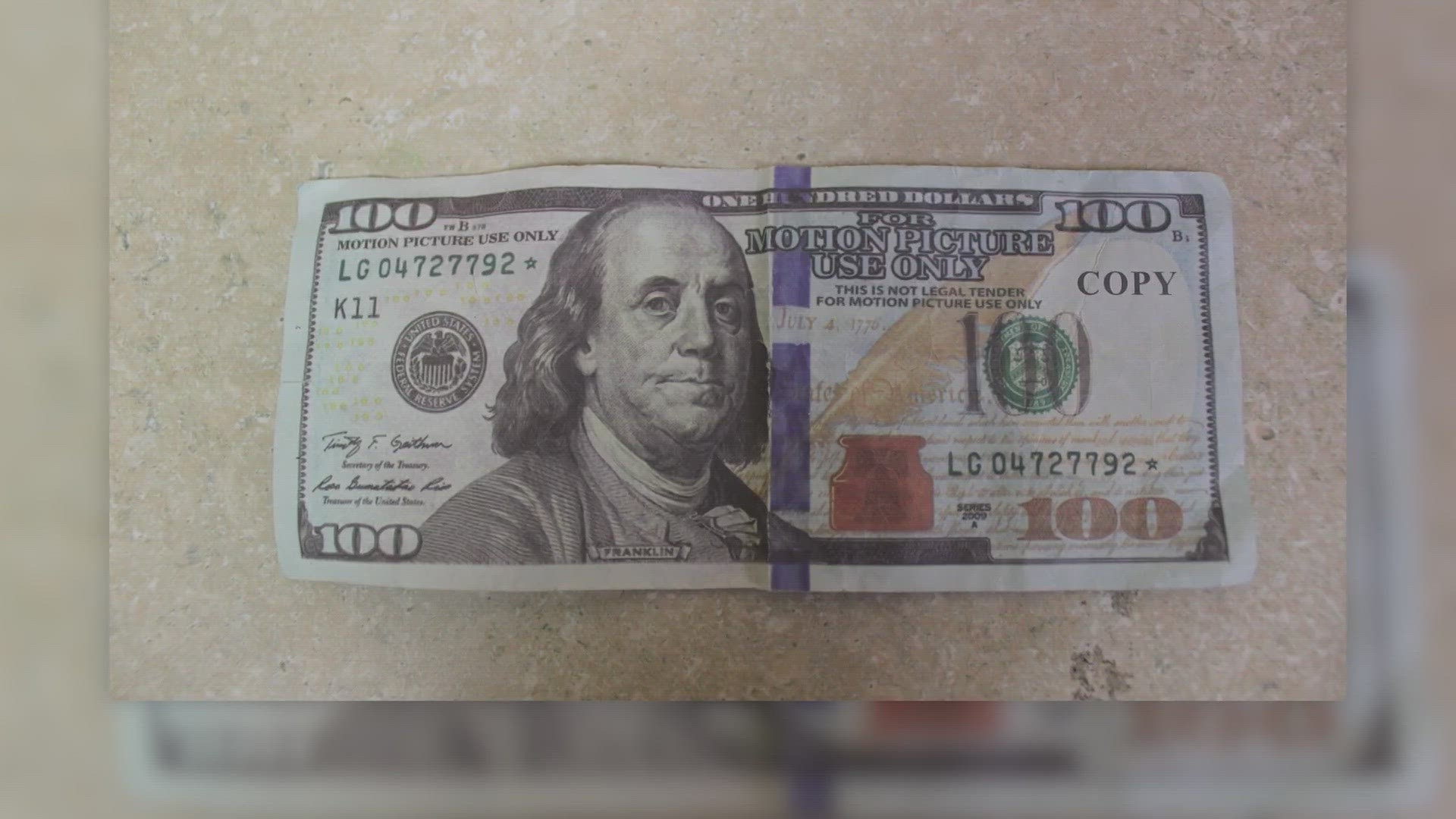 Police say the fake $100 bill was used at a yard sale over the weekend.