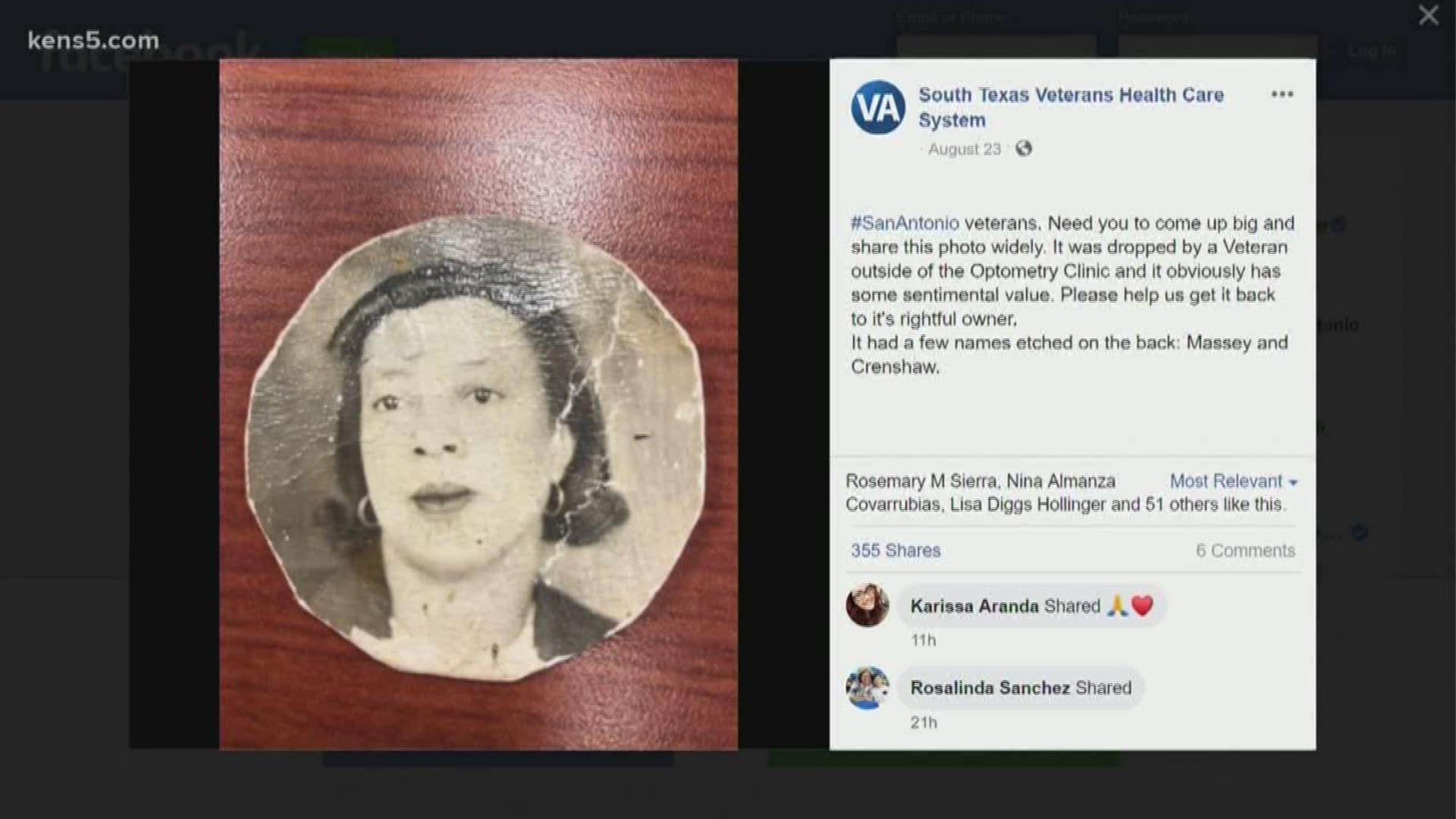 The photo was likely dropped by a veteran outside of the center's optometry clinic and "obviously has some sentimental value."