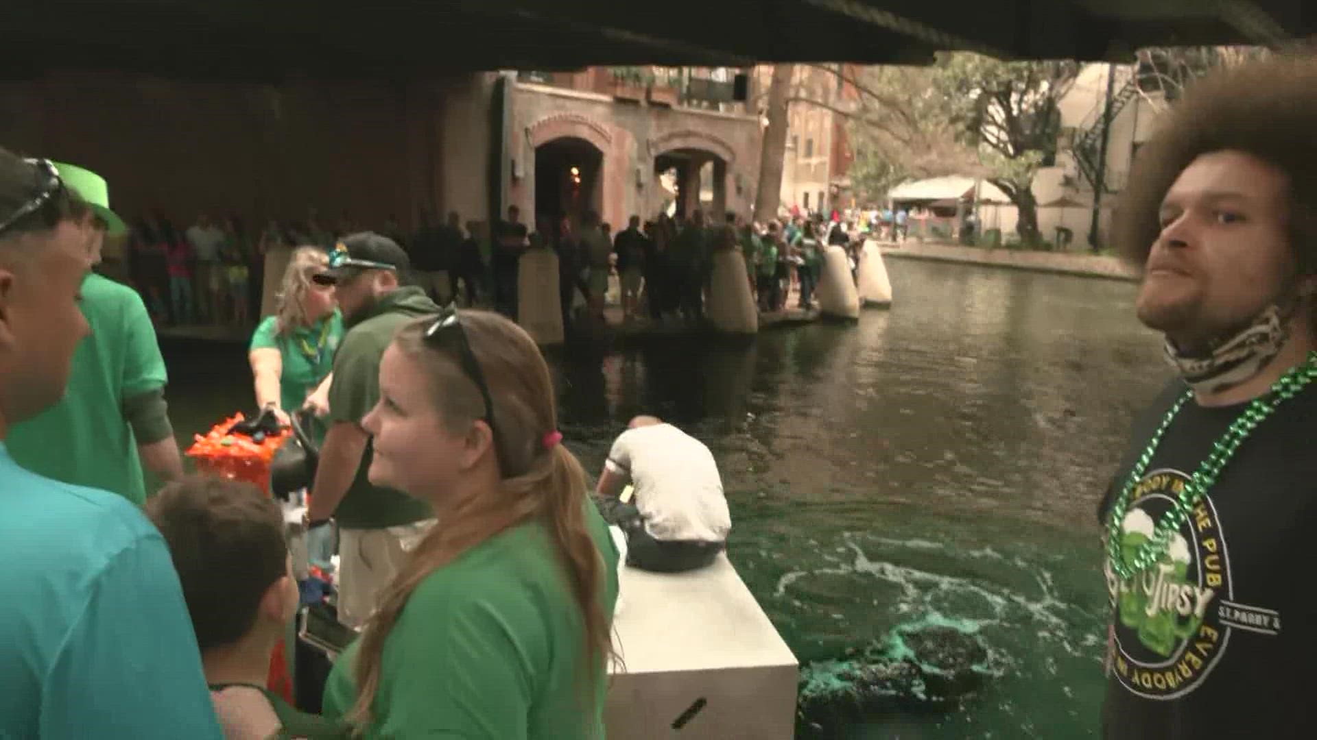 The San Antonio River is being dyed green in honor of St. Patrick's Day ahead of a river boat parade Saturday.