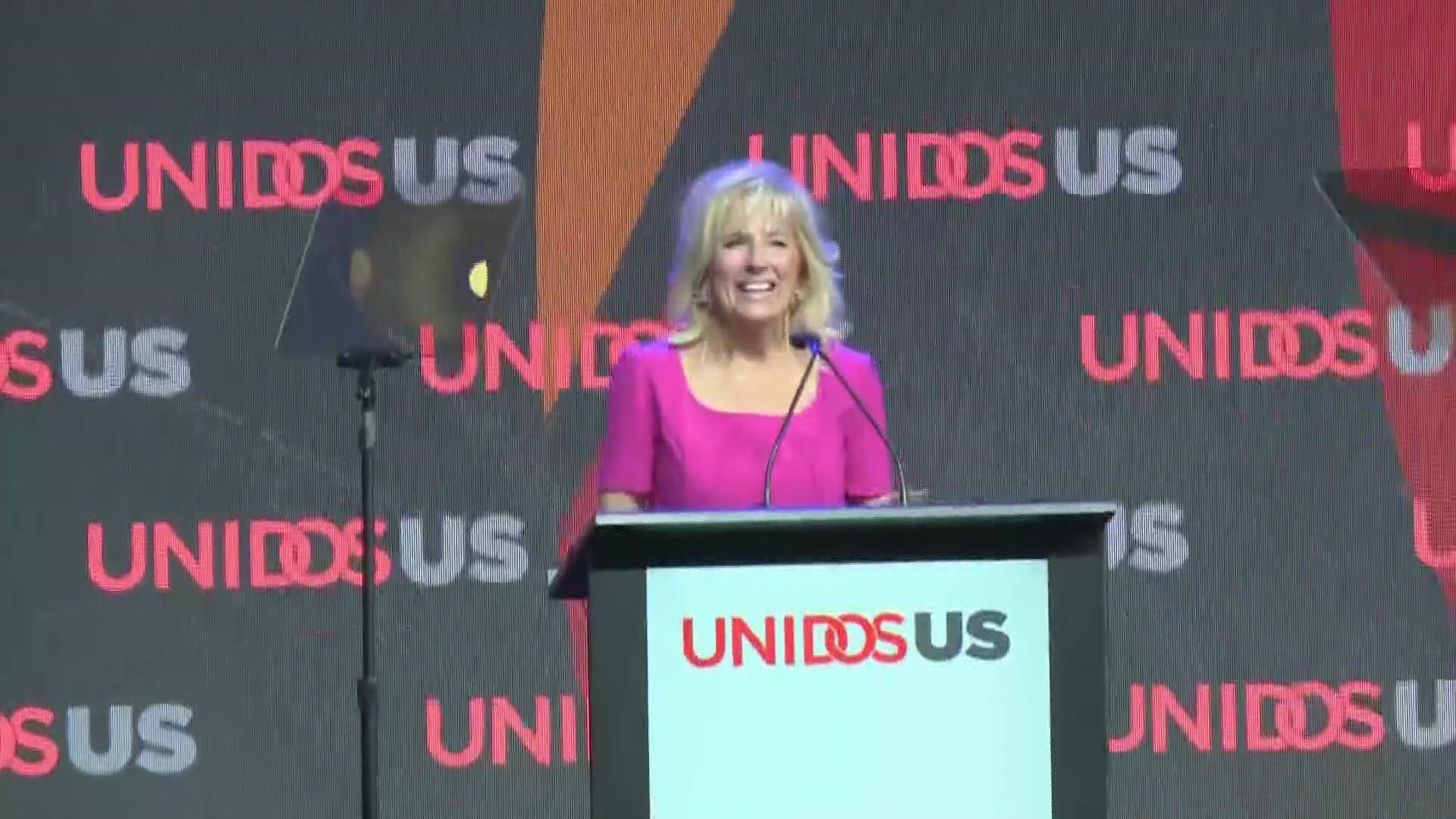 First lady Dr. Jill Biden is in San Antonio Monday for a conference.