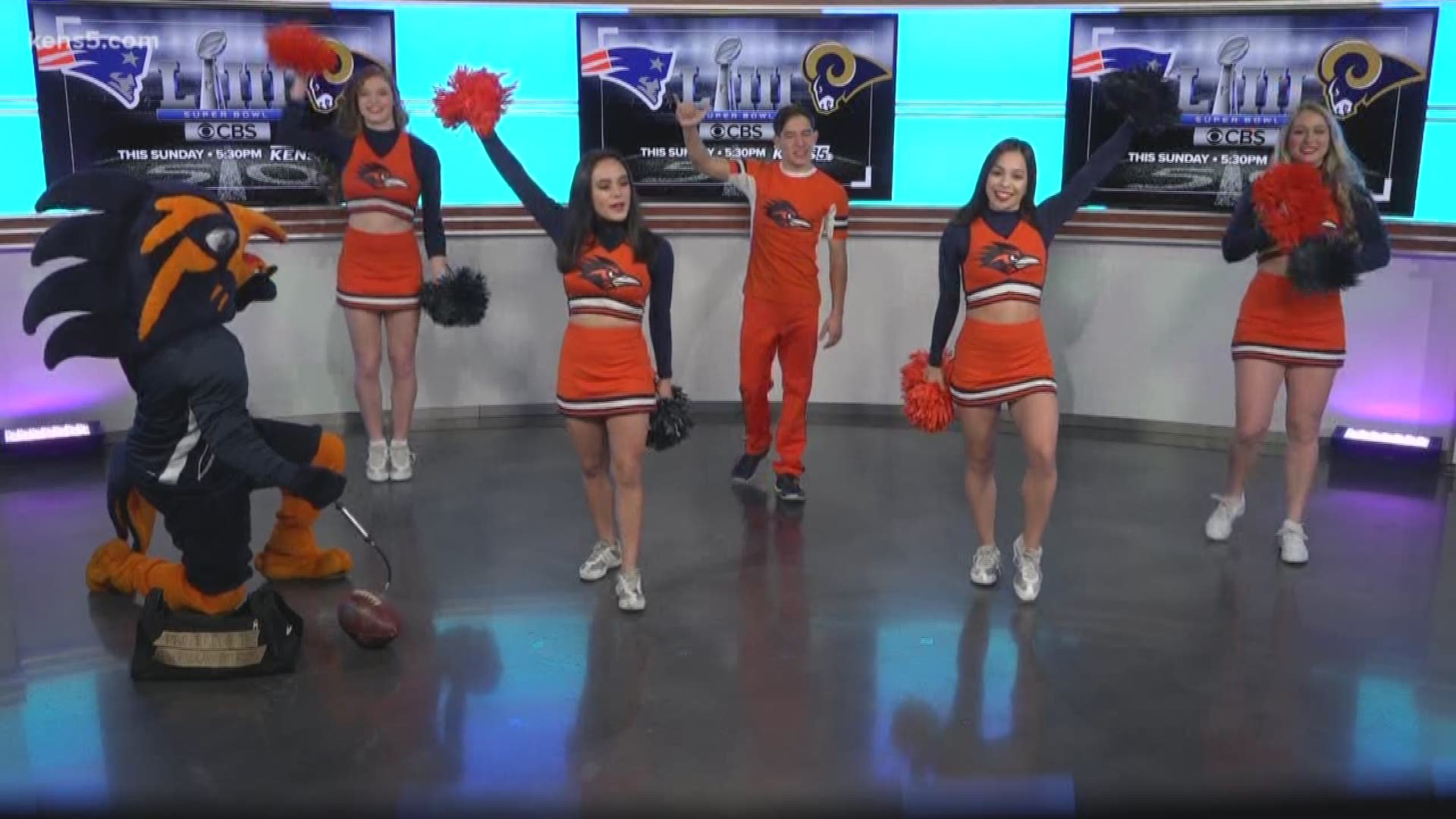KENS 5 had a cheer section in the studio on "Super Bowl Saturday." The cheer team from UTSA and their mascot Rowdy the Roadrunner were on hand to pump us up before Sunday's big game.