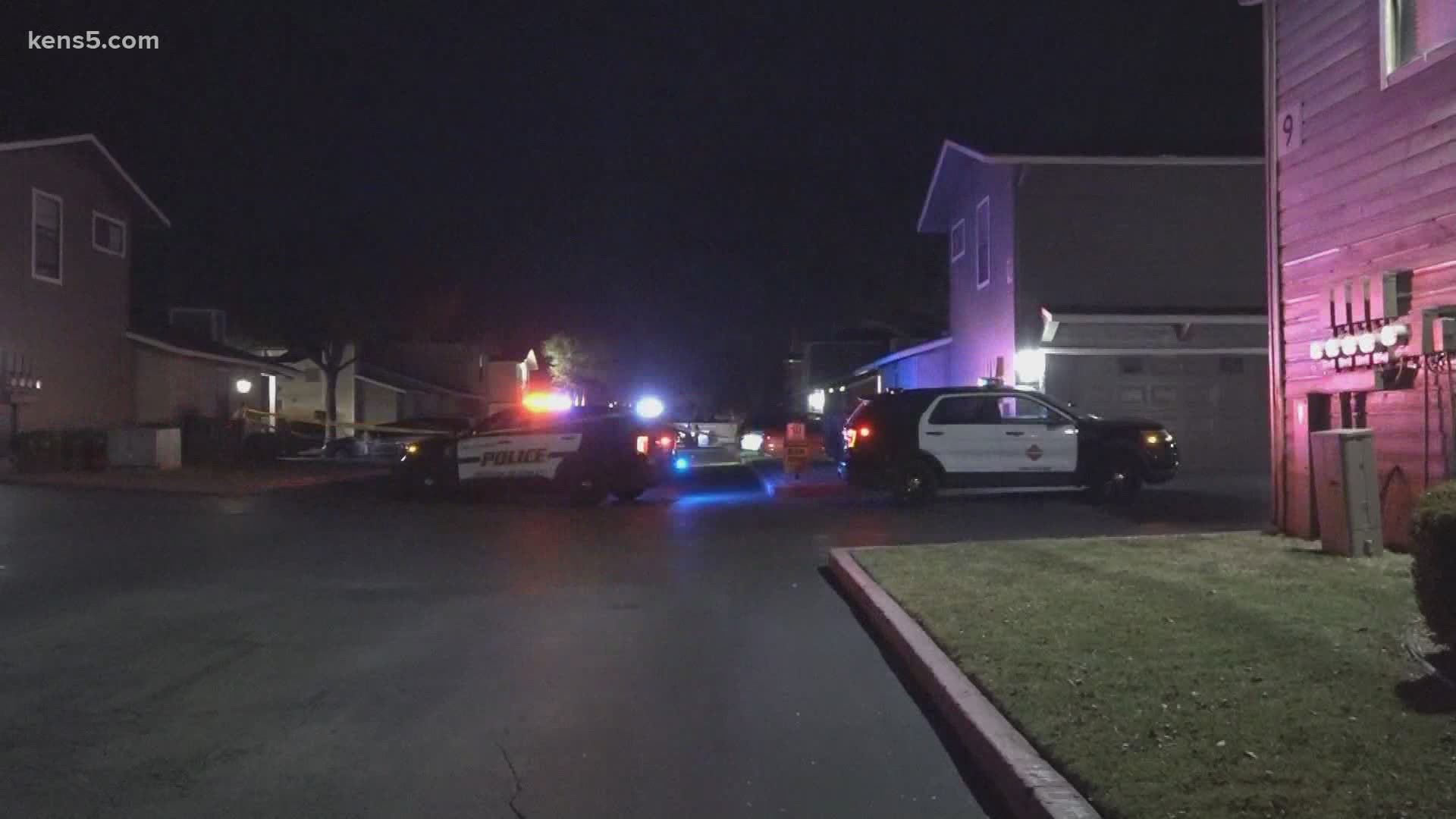 Three people were shot while sitting outside of their apartment complex Friday night.