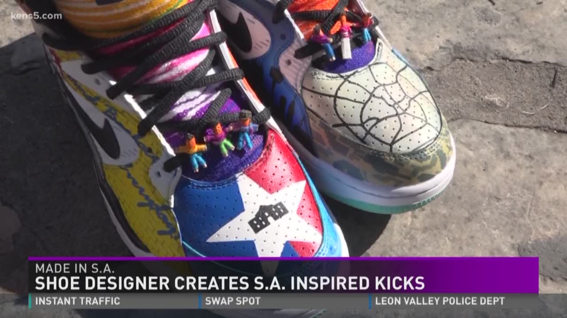 A local shoe designed makes a pair of shoes featuring many of the things we love about San Antonio, including Spurs, the Alamo, Bill Miller Bar-B-Q and more.