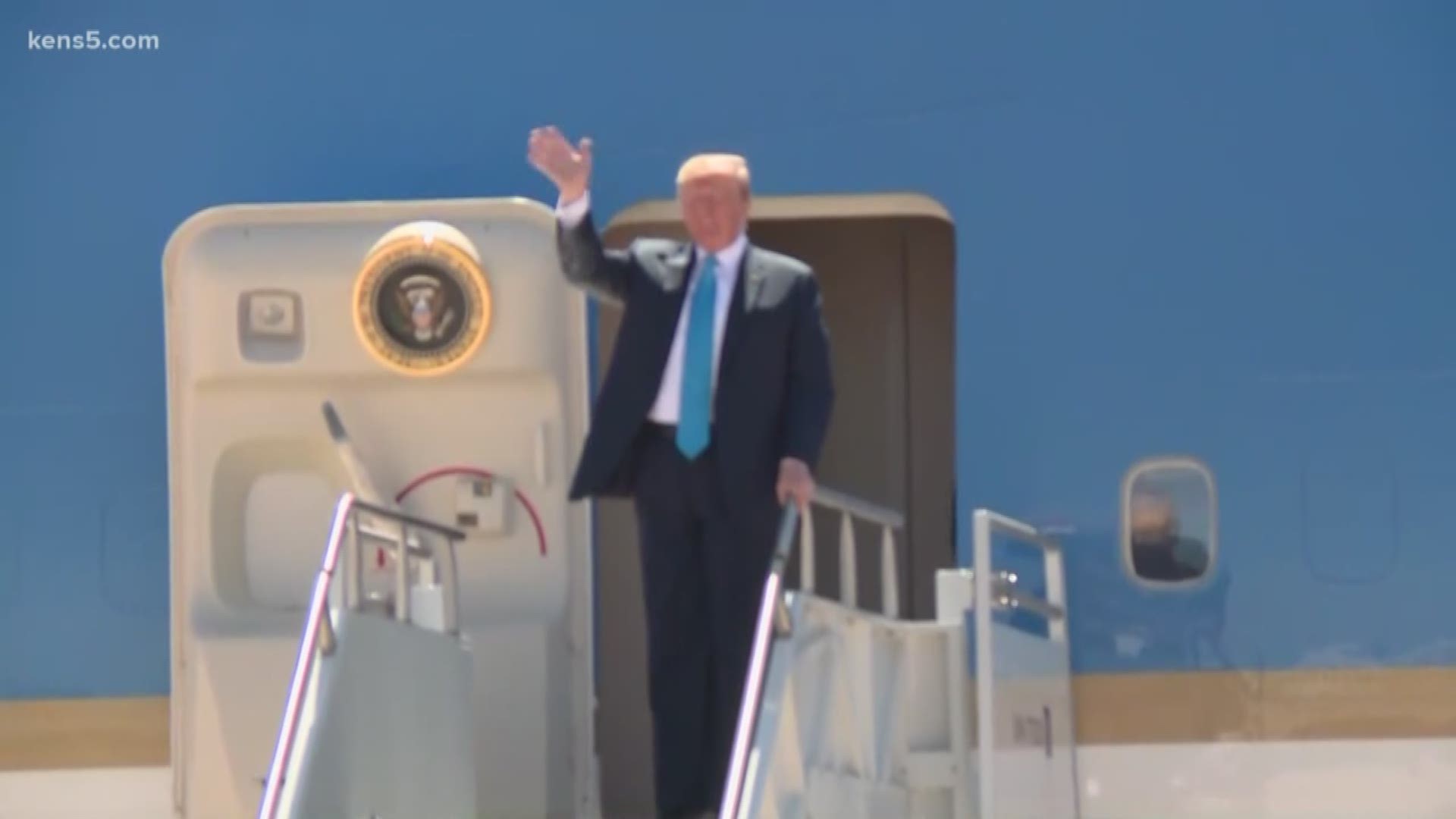 Air Force One touched down in the Alamo City just before noon today. President Trump is in town for a fundraising lunch. He is expected to hold a roundtable discussion on immigration prior to the luncheon.