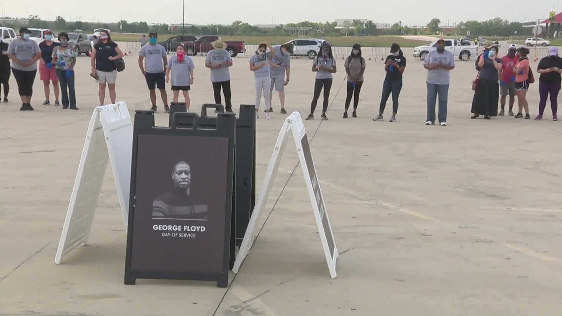 The San Antonio Food Bank held a community food distribution in honor of the life and memory of George Floyd.