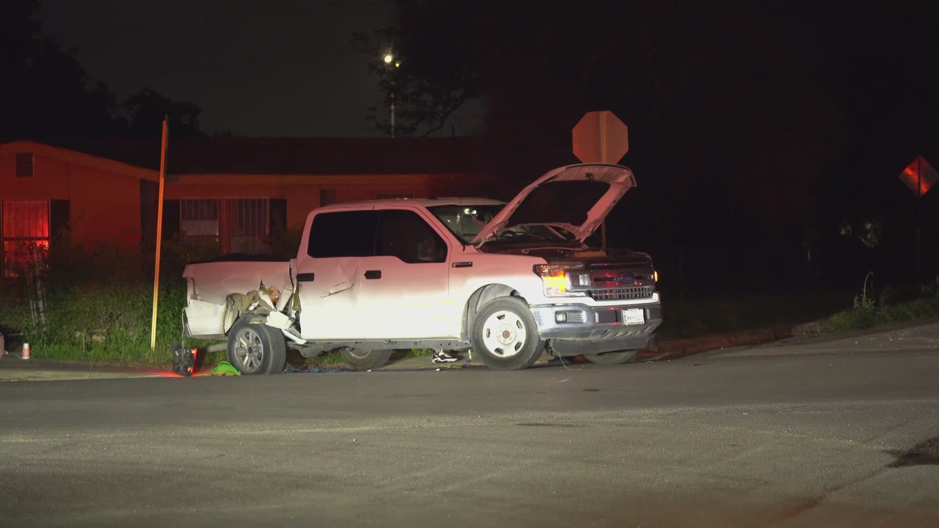 The truck was crossing the tracks when the train smashed into the vehicle, dragging it and pushing the truck off the tracks.