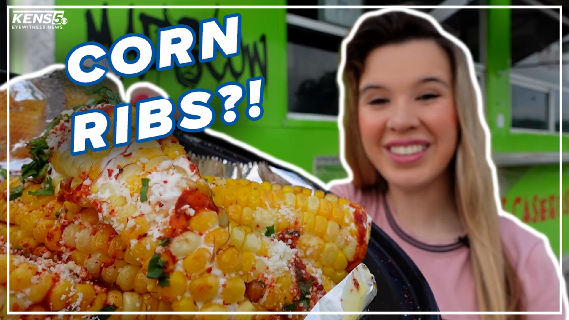 Instead of corn in a cup, Mad Cow has corn ribs. Lexi Hazlett tries it on Food Truck Frenzy.