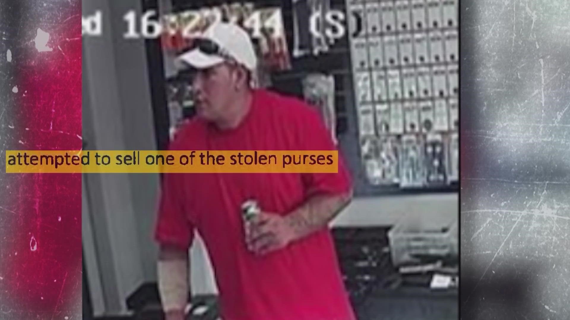 The man is connected to nine thefts of mainly high-end handbag, but police say he left a big clue behind when trying to sell some of the loot.