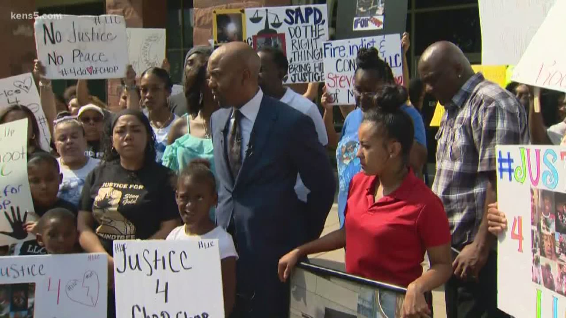 Family members and supporters of Charles "Chop" Roundtree are demanding criminal charges and a permanent job change for Officer Steve Casanova.