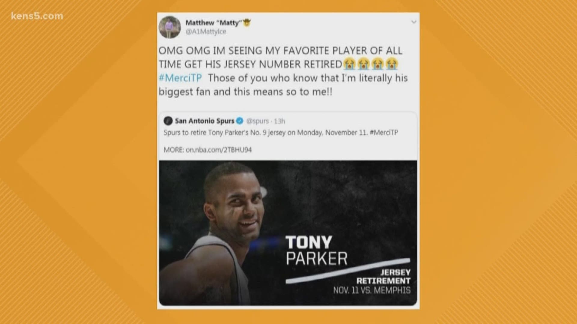 This week Spurs Sports & Entertainment announced that they will be retiring Tony Parker's jersey on November 11 against the Memphis Grizzlies and fans are looking forward to the ceremony. Digital Journalist Megan Ball shares what's trending across social media this week.