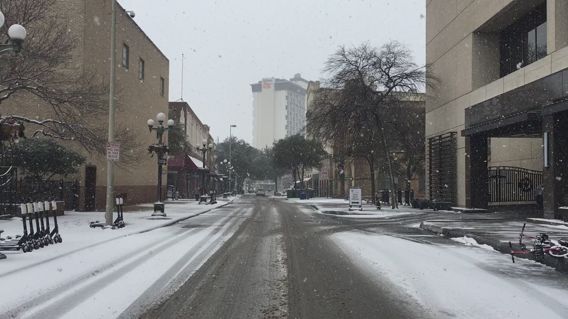 Snow falling in downtown San Antonio