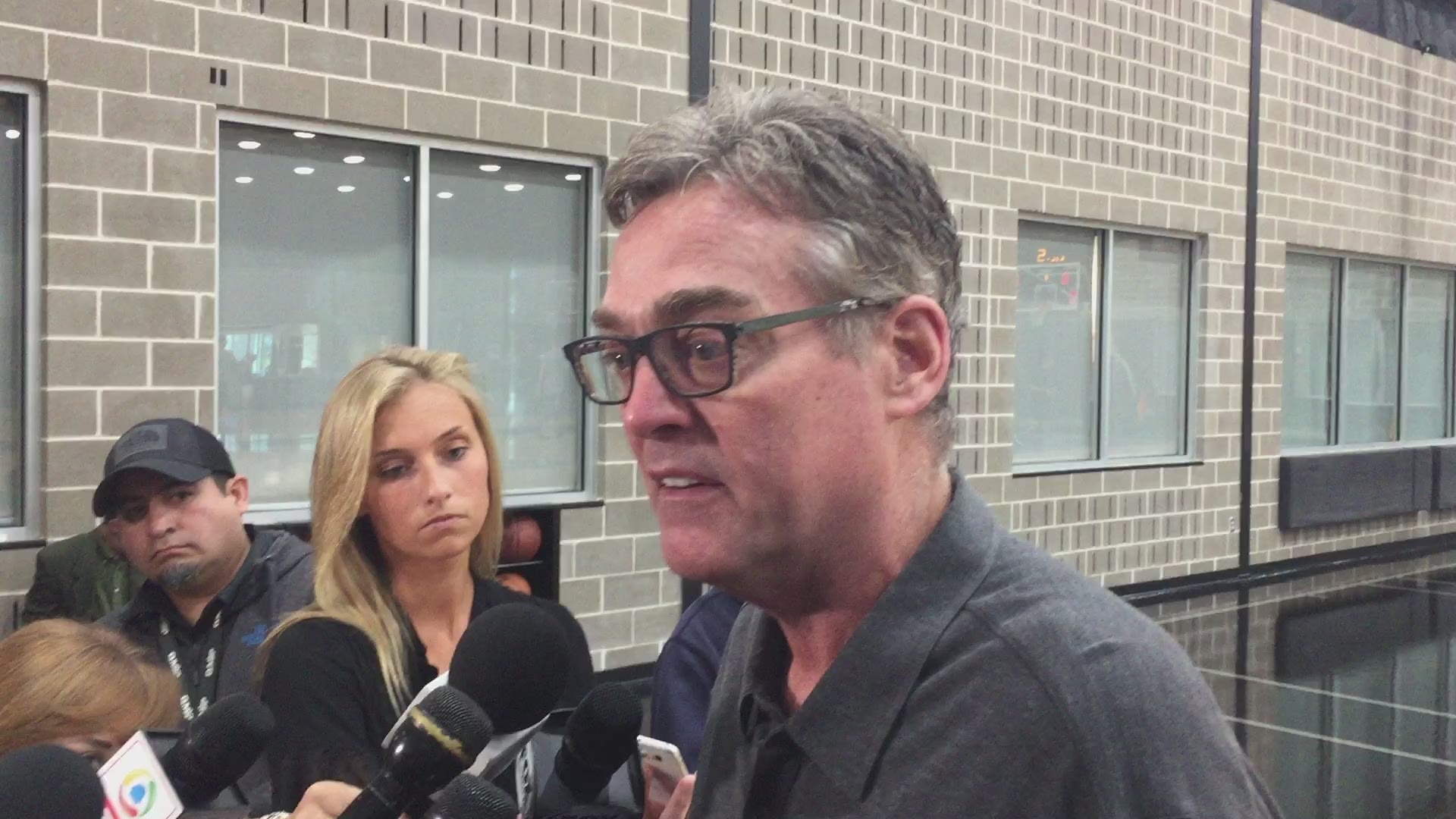 Spurs GM RC Buford speaks to the media after the Spurs shootaround on Thursday, April 19.