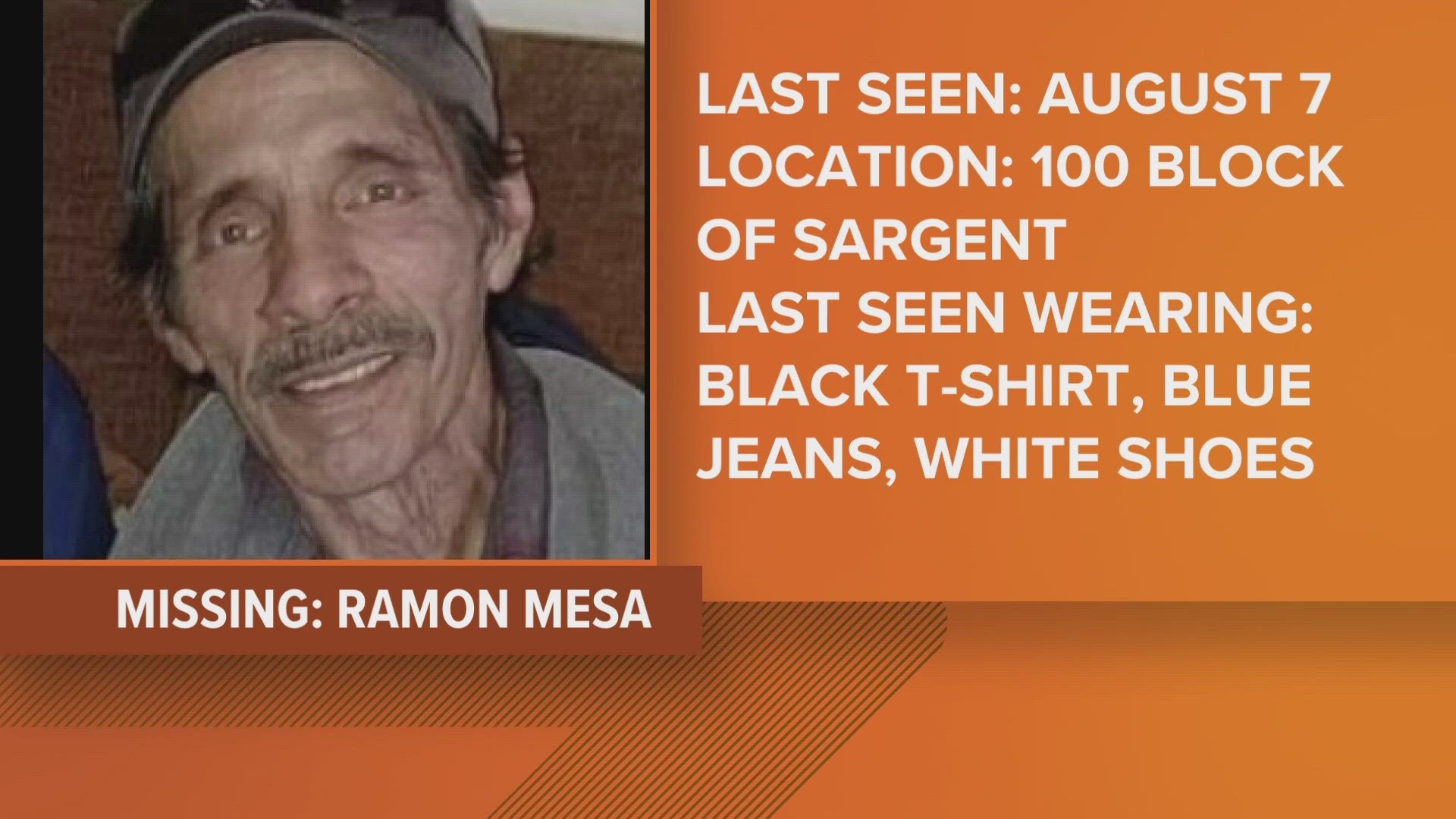 Mesa is described as 5'7'' weighing 135 pounds with black hair and brown eyes.