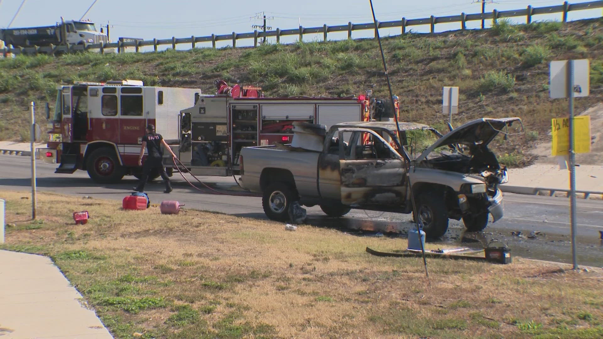 SAPD says the chase ended when the suspect crashed the stolen vehicle into an 18-wheeler near the intersection of Southwest Loop 410 and Old Pearsall Road.