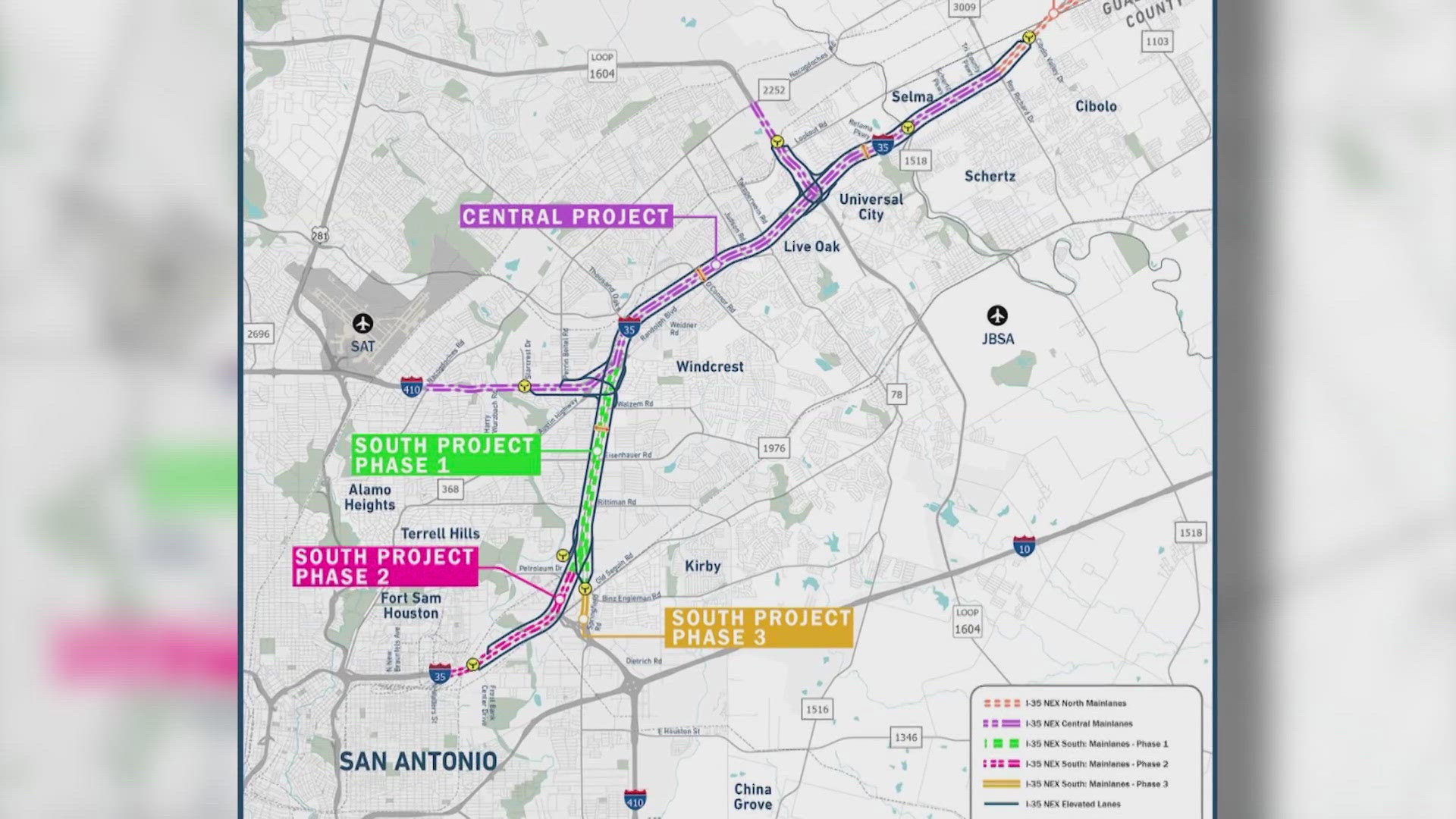 The elevated lanes will provided a direct connection to I-410 South.