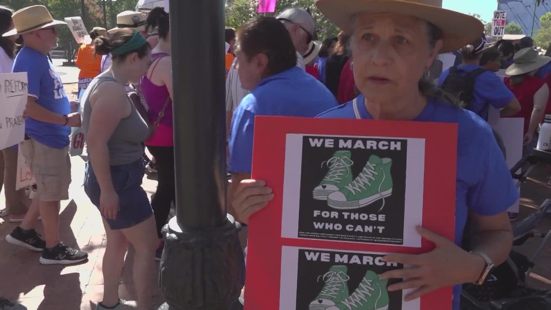 Parents, teachers, students, and activists in San Antonio joined a nationwide march Saturday to call for stricter gun laws.