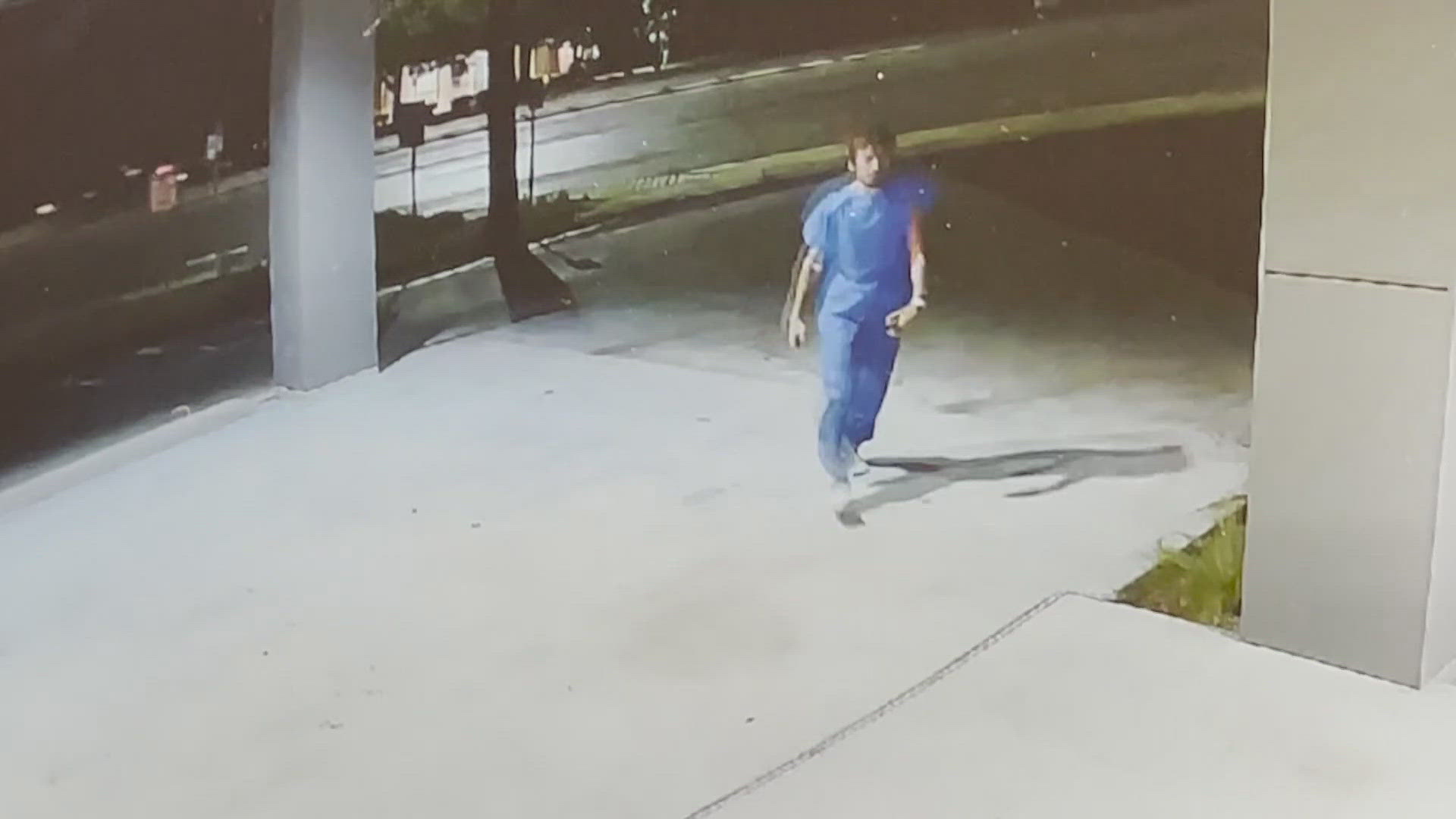 The man was caught on camera smashing glass doors and windows at businesses across the medical center.